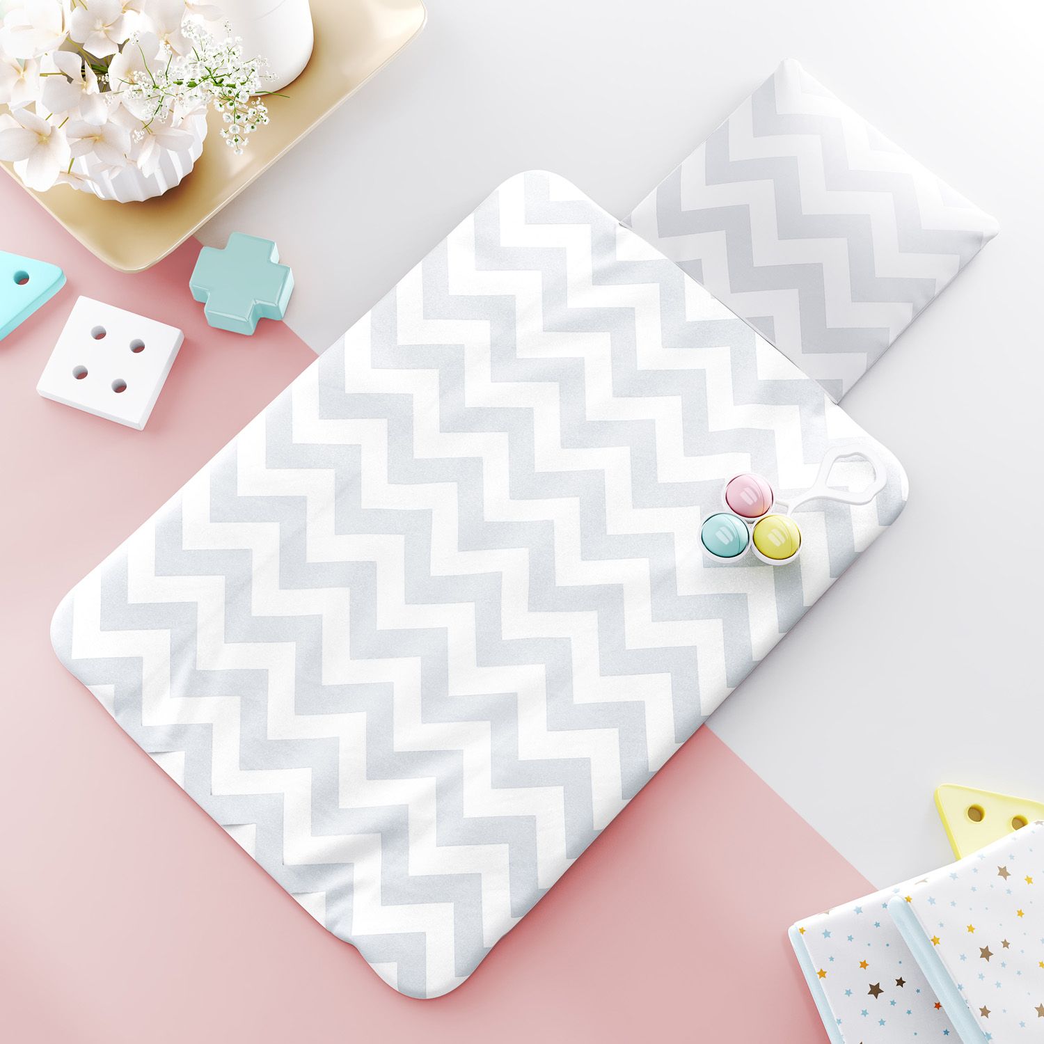 Trocador de Fraldas Portátil Coração Chevron 73x40cm