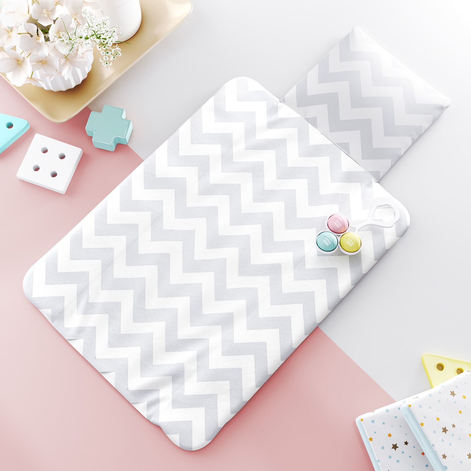 Trocador de Fraldas Portátil Coração Chevron 73x40cm