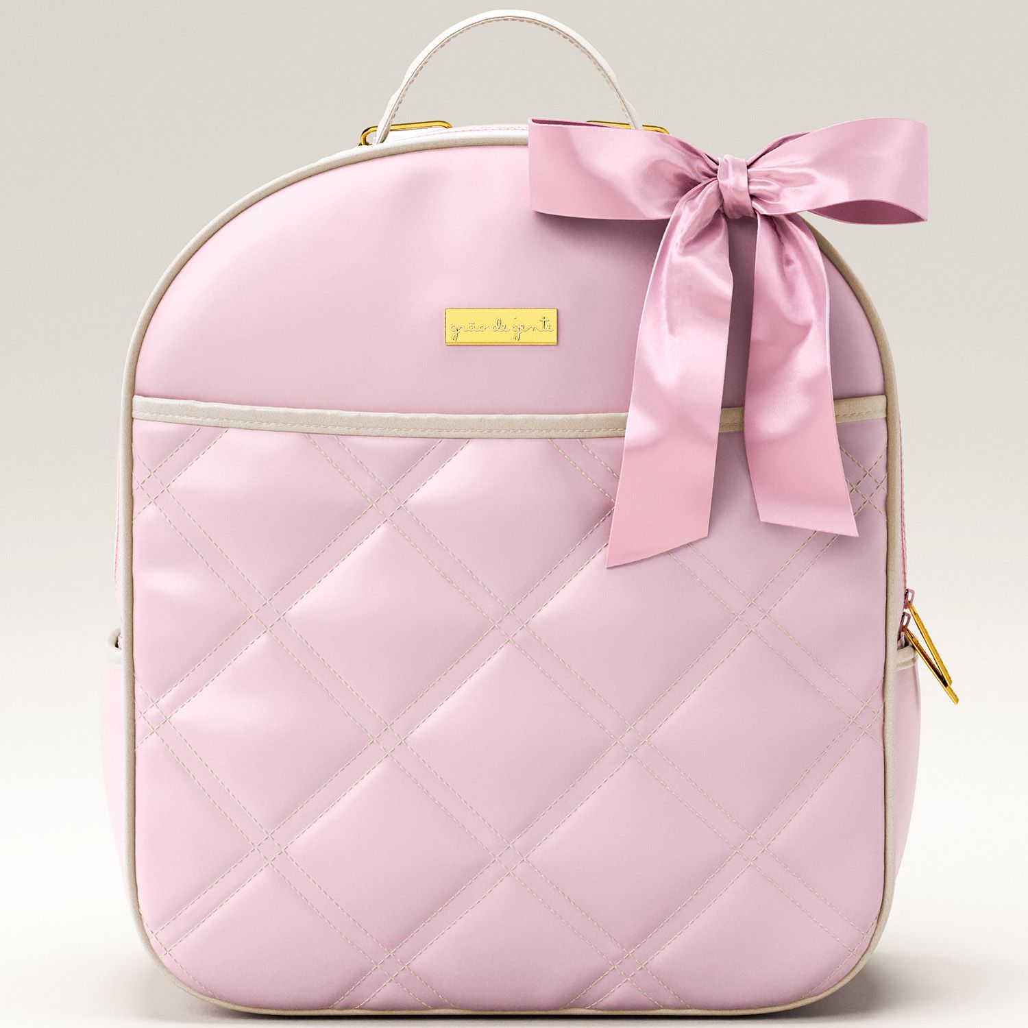 Mochila Maternidade Rosa e Bege Luxo 36cm