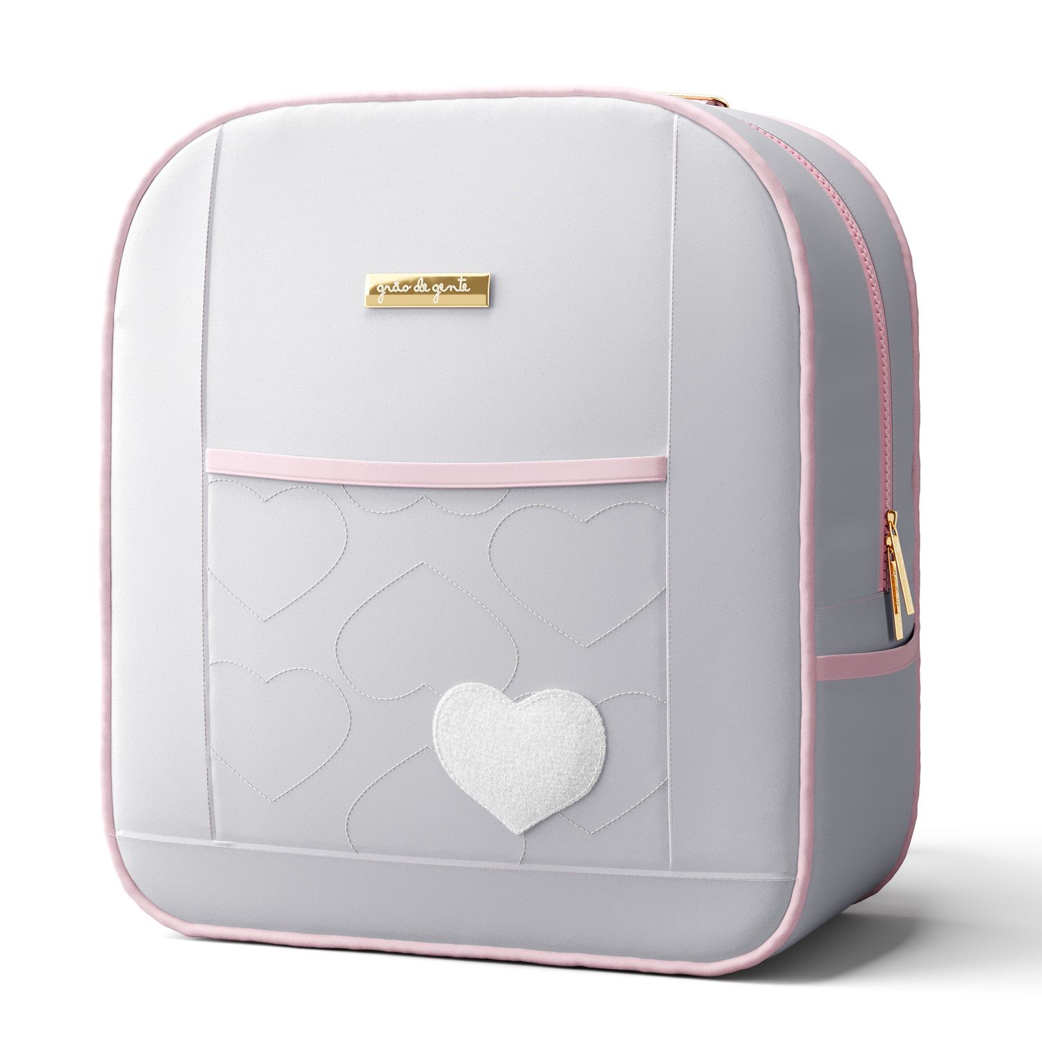 Mochila Maternidade Coração Rosa e Cinza 36cm