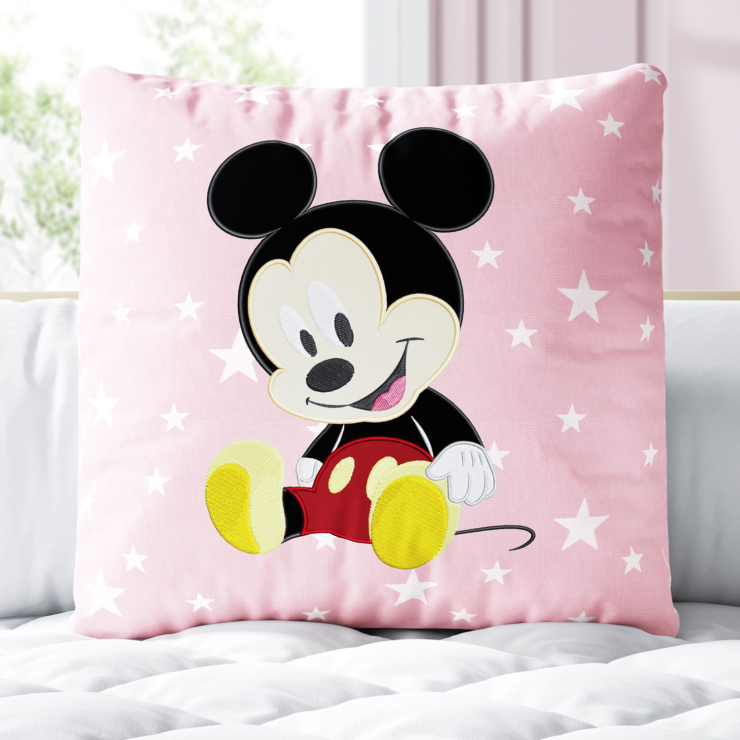 Almofada Quadrada Mickey Mouse Baby Estrelinha Rosa 30cm