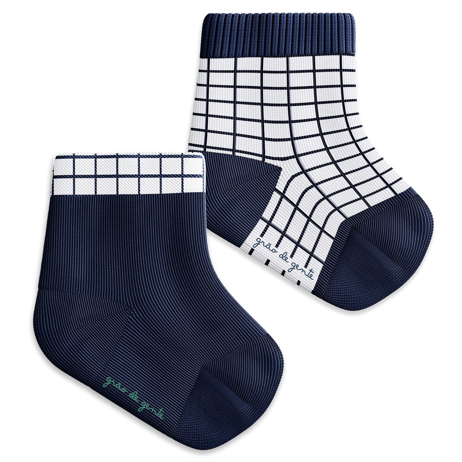 Kit Meia Bebê Grid Azul Marinho 2 Pares