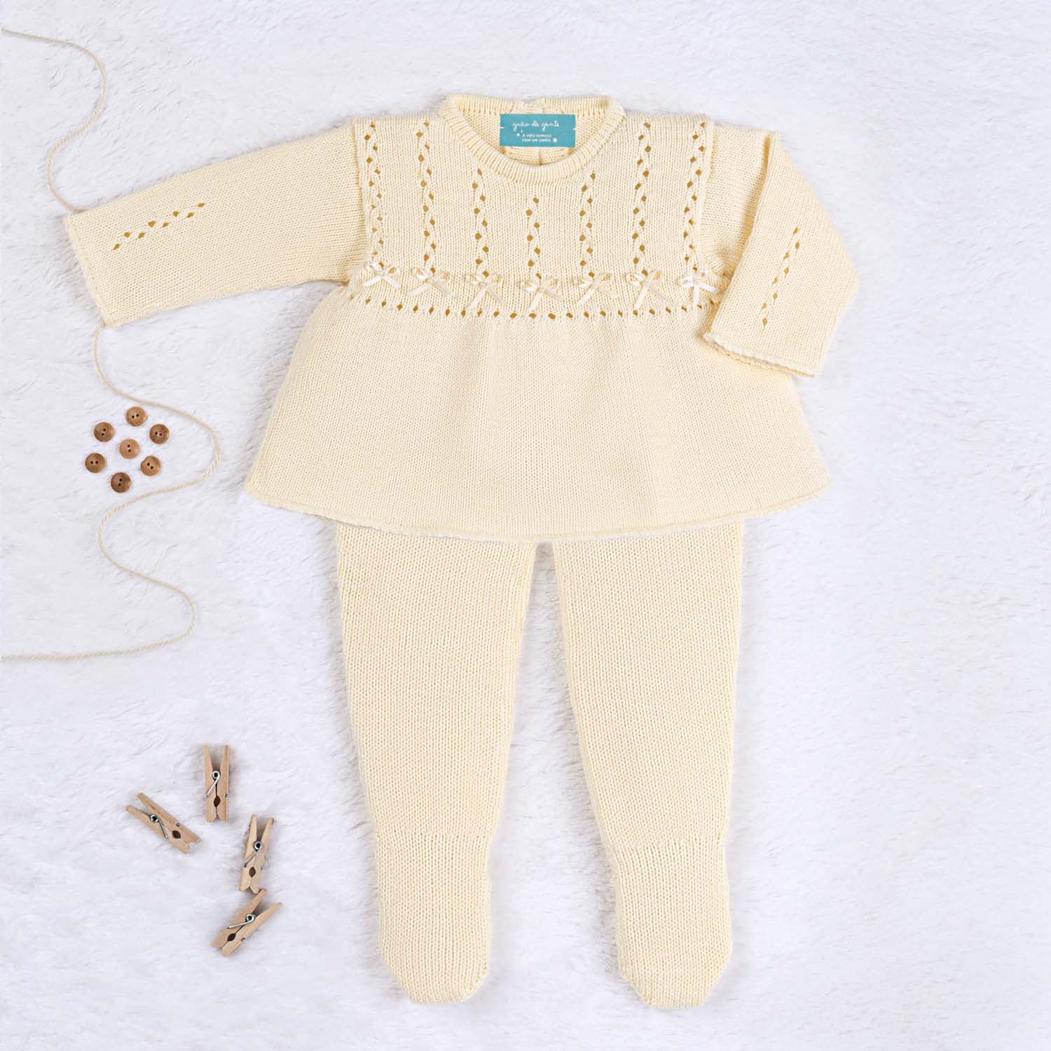 Vestido Tricot Principessa com Pérolas Amarelo