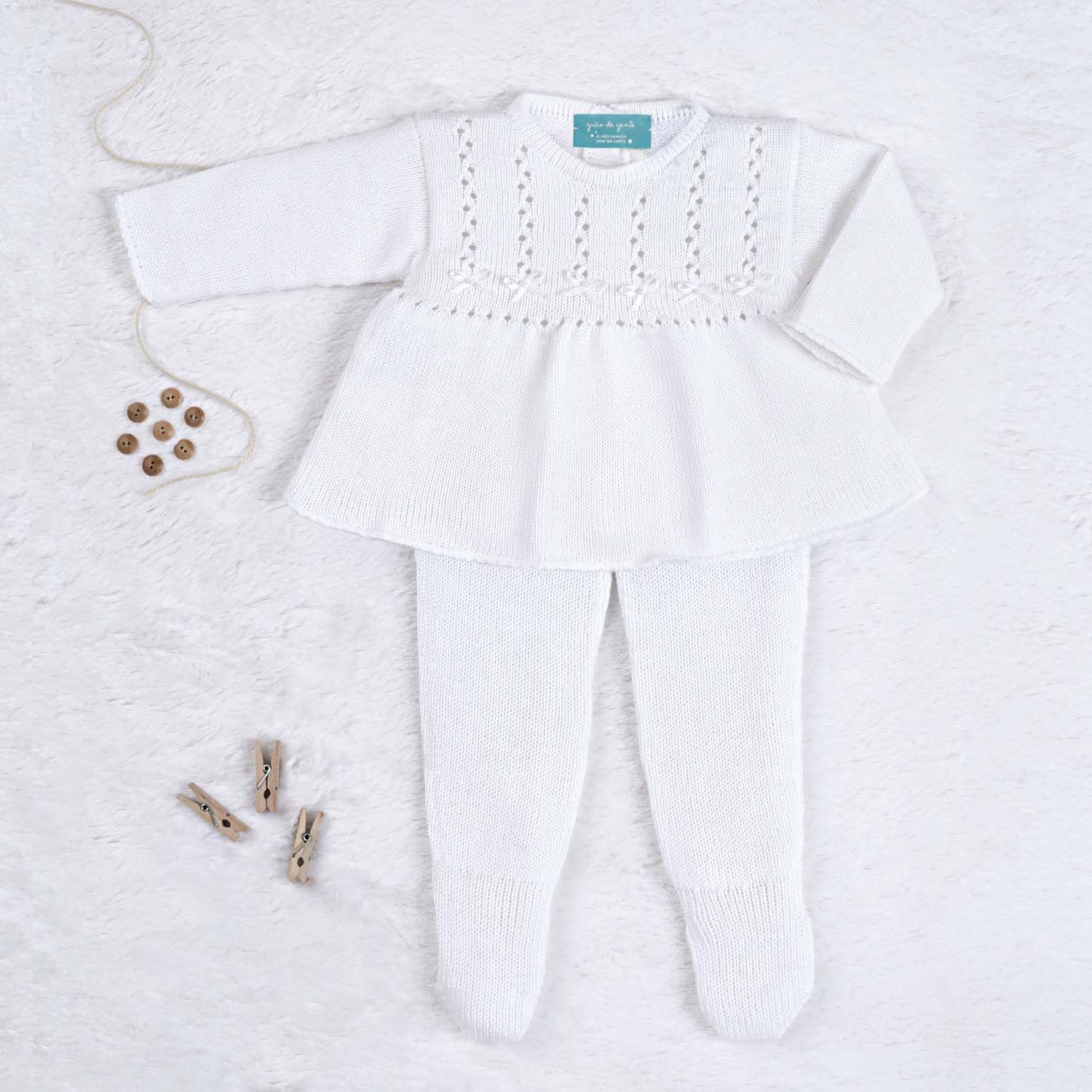 Vestido Tricot Principessa com Pérolas Branco