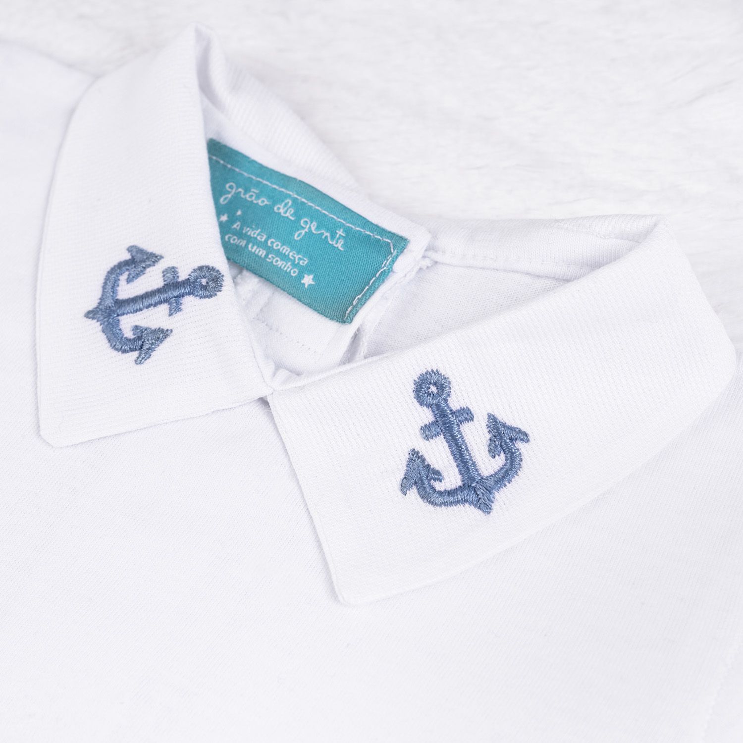 Body Manga Longa Bordado Âncora Navy Azul