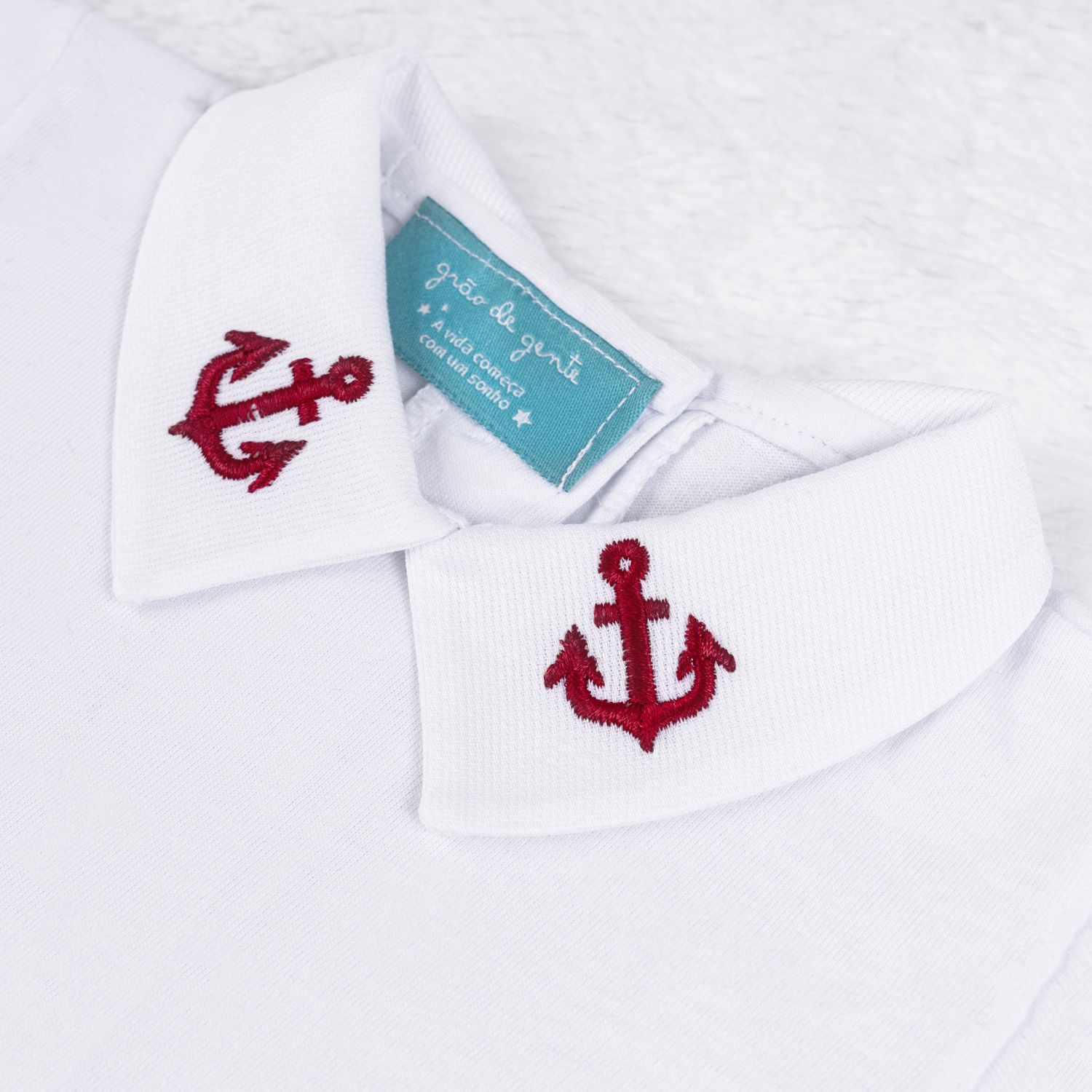 Body Manga Longa Bordado Âncora Navy Azul