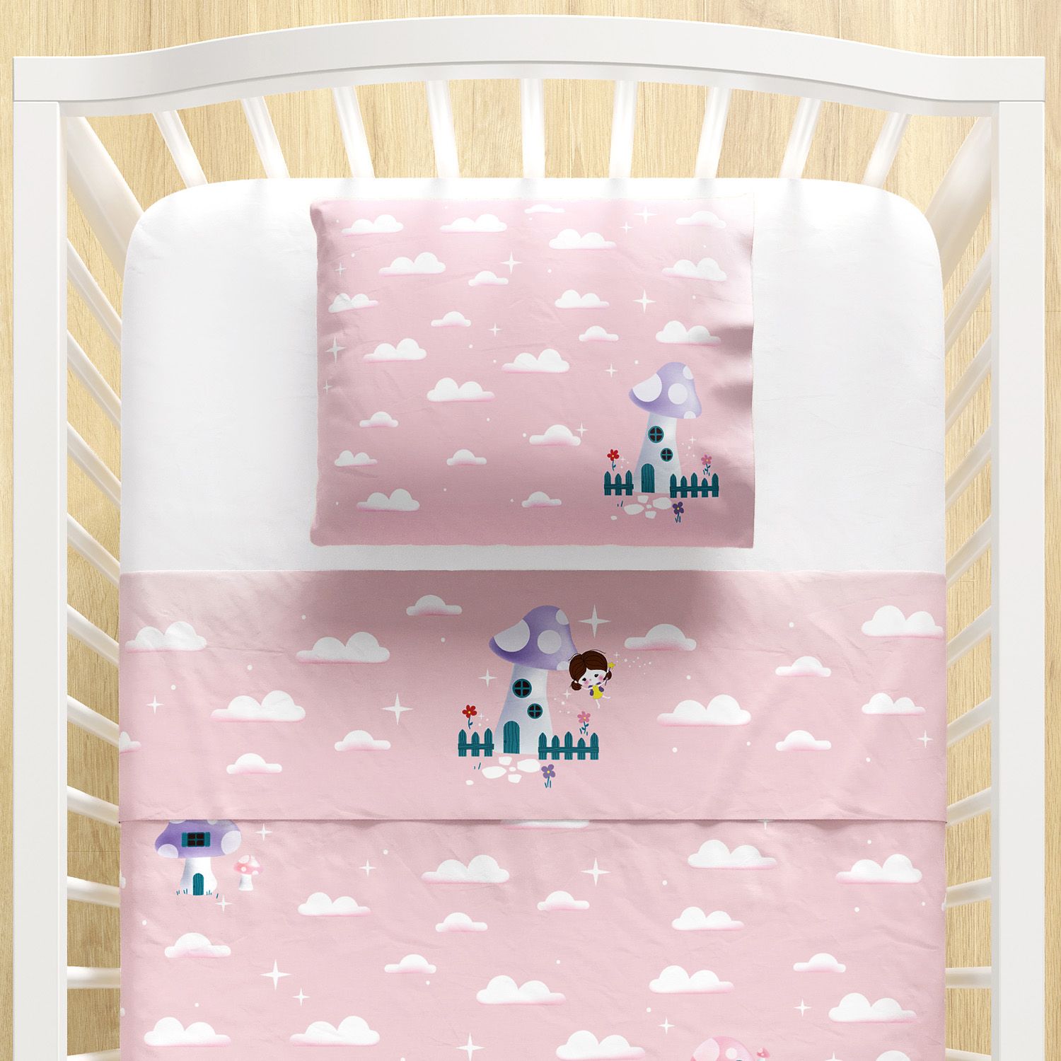 Jogo de Lençol Berço Reino das Fadas 3 peças