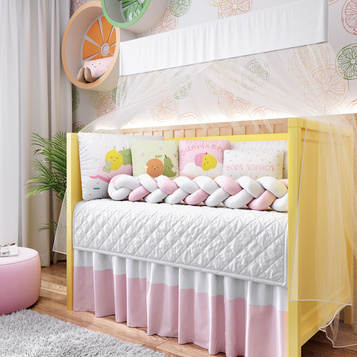 Kit Berço Trança Frutinhas Poá