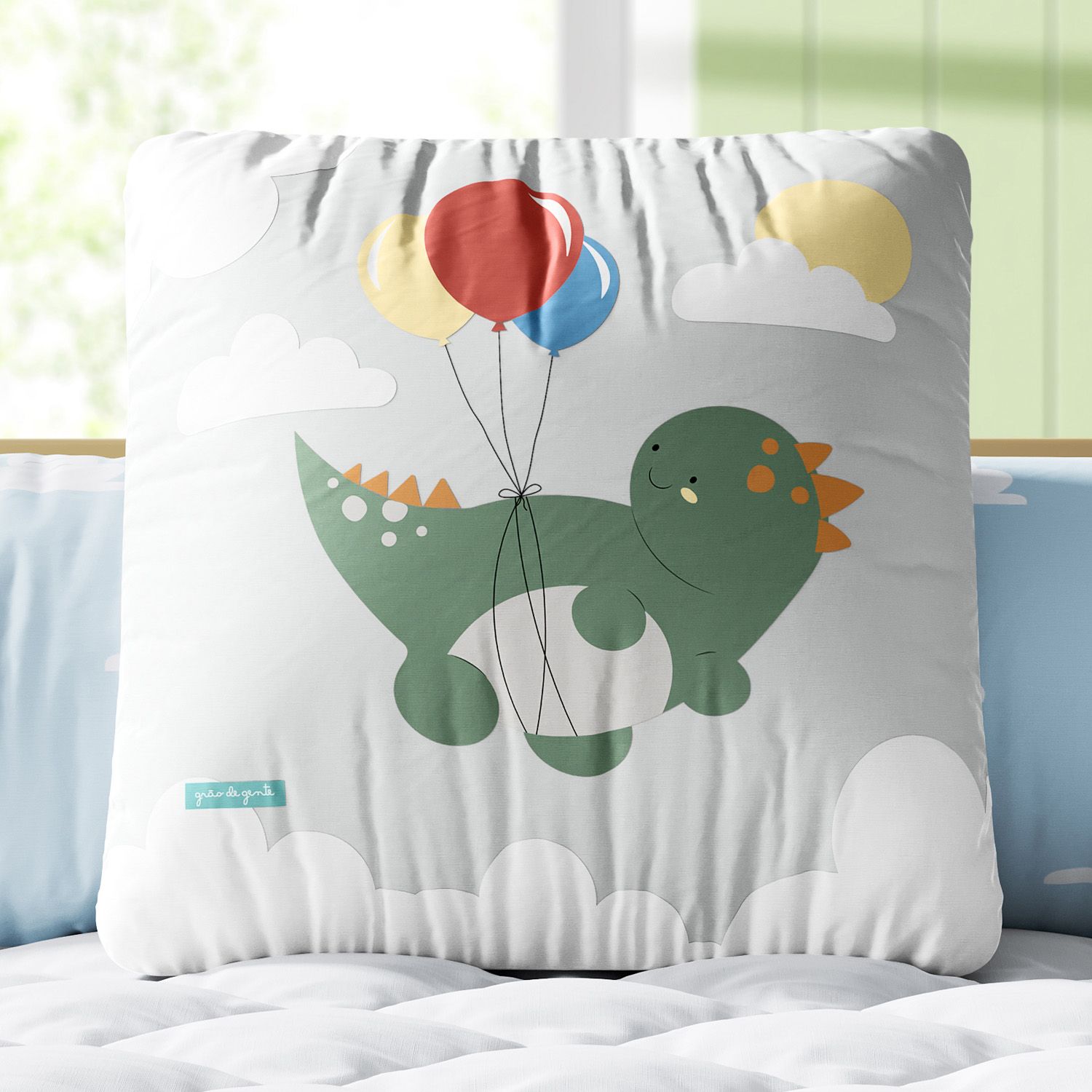 Almofada Quadrada Amiguinho Dino Pepe e o Balão 30cm