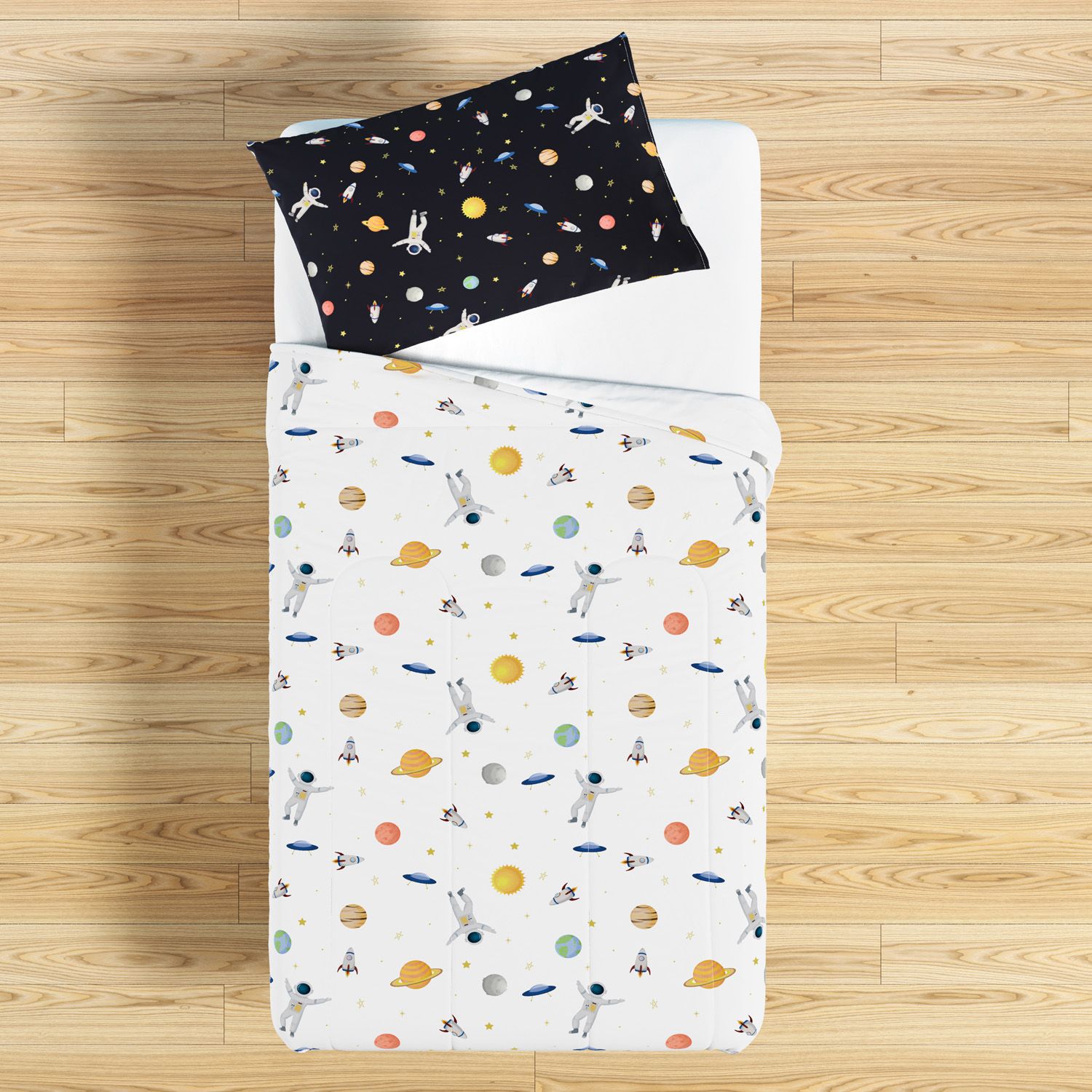 Edredom Infantil Solteiro Astronauta Branco