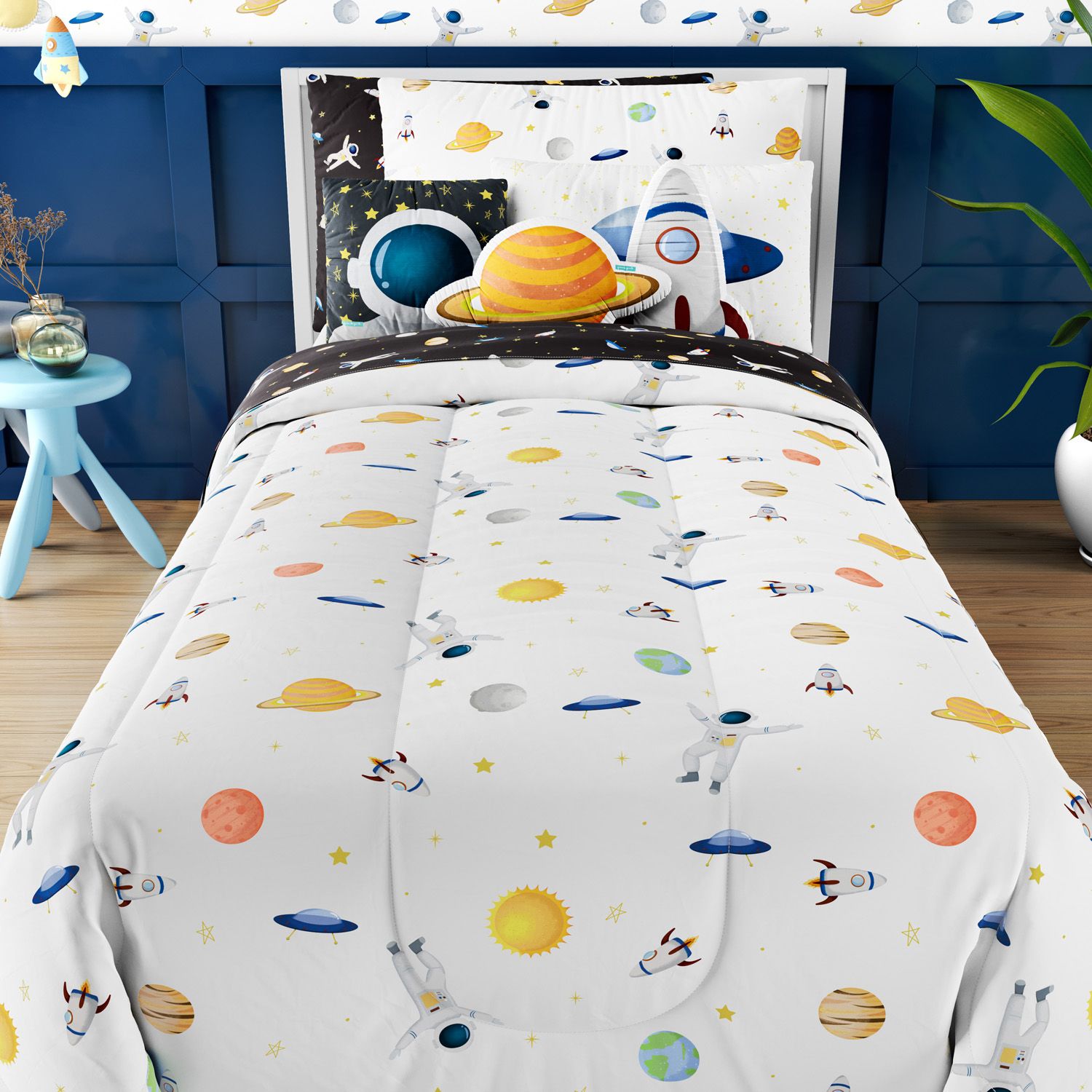 Edredom Infantil Solteiro Astronauta Branco