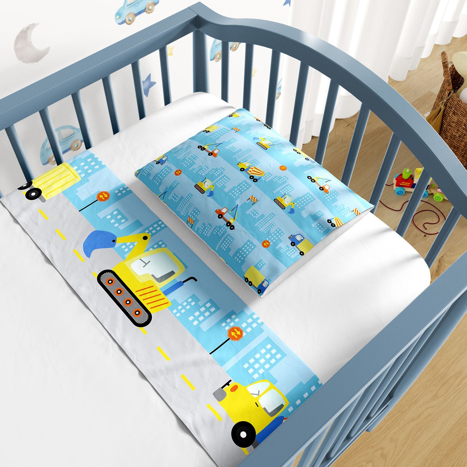 Jogo de Lençol Berço Caminhão Azul 3 peças
