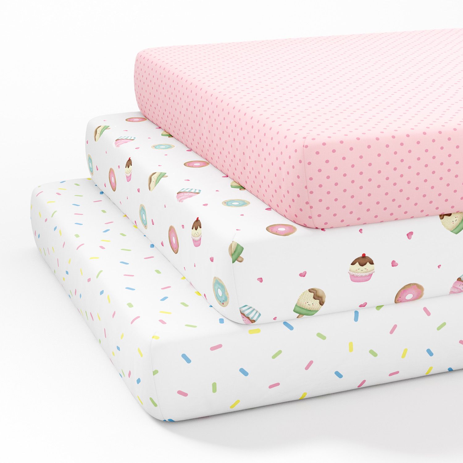 Kit Lençol Berço com Elástico Doce Sonho e Poá Rosa 3 Peças