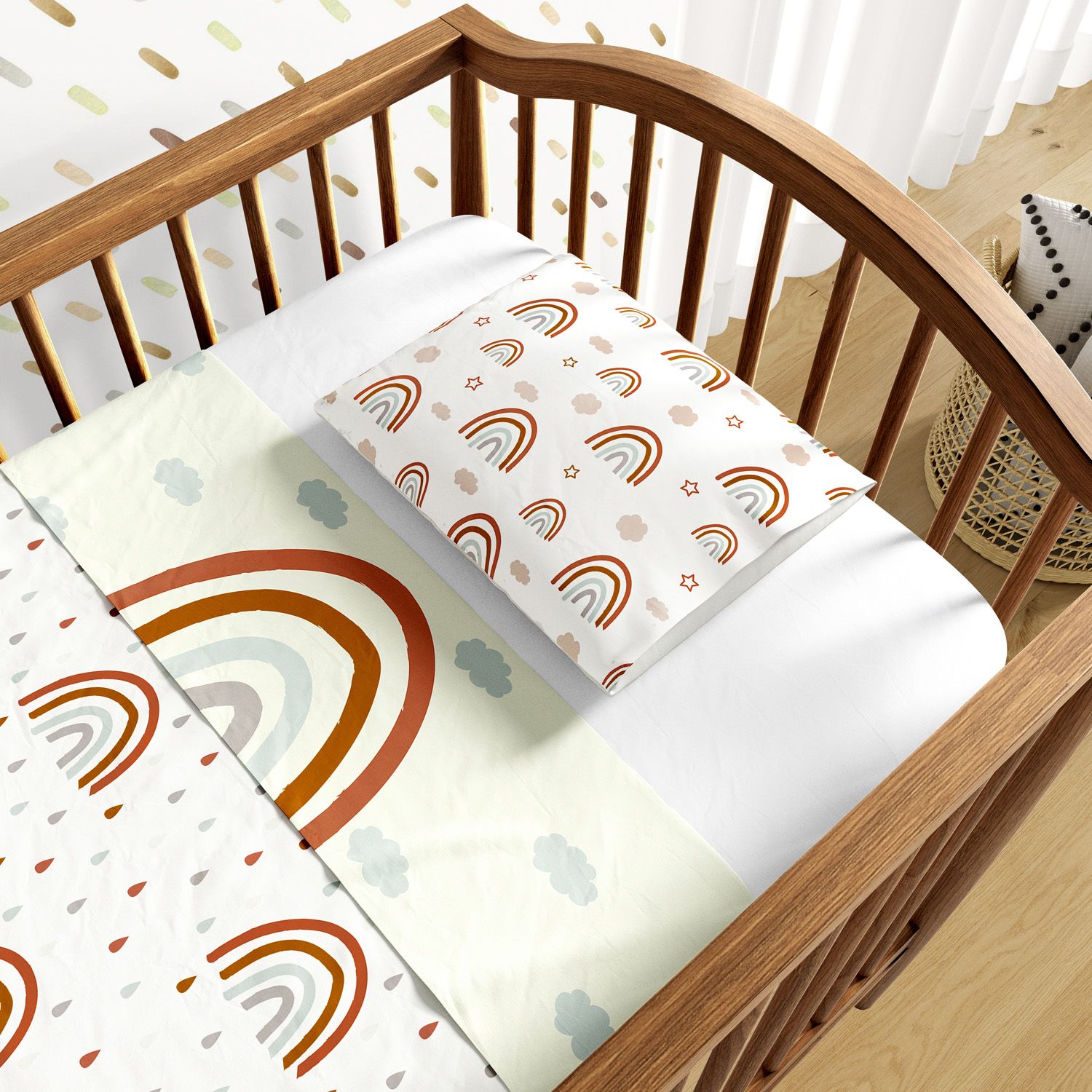 Jogo de Lençol Berço Arco-íris Boho 3 peças