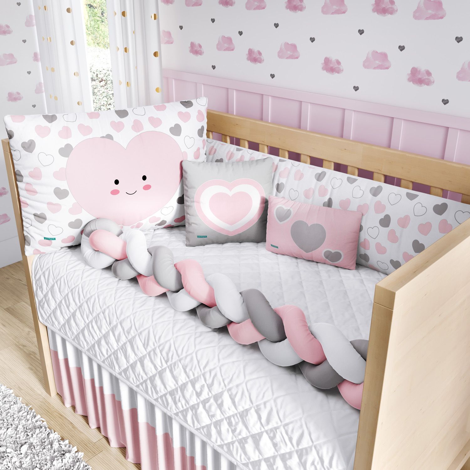 Kit Berço Trança Amor da Mamãe Rosa