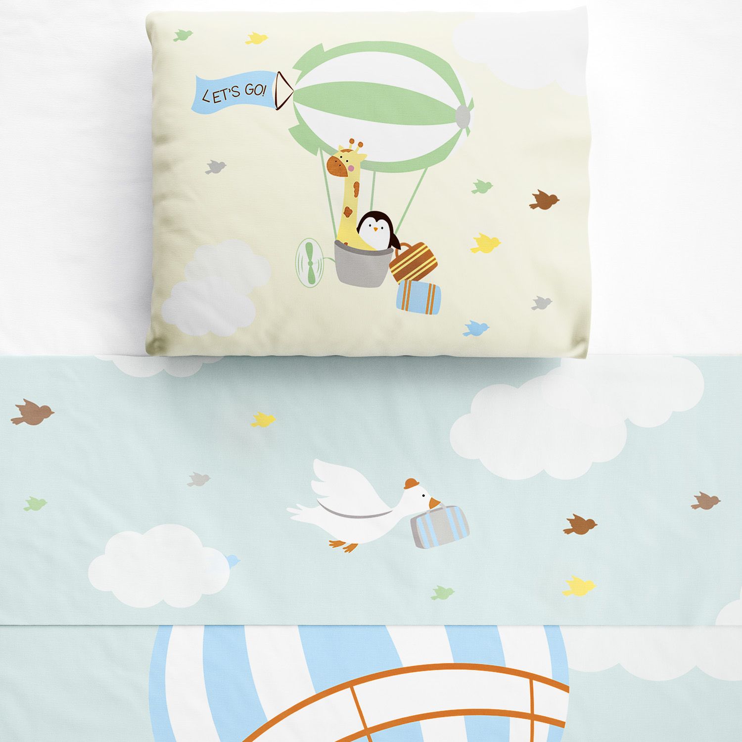 Jogo de Lençol Berço Bichinhos no Balão 3 peças