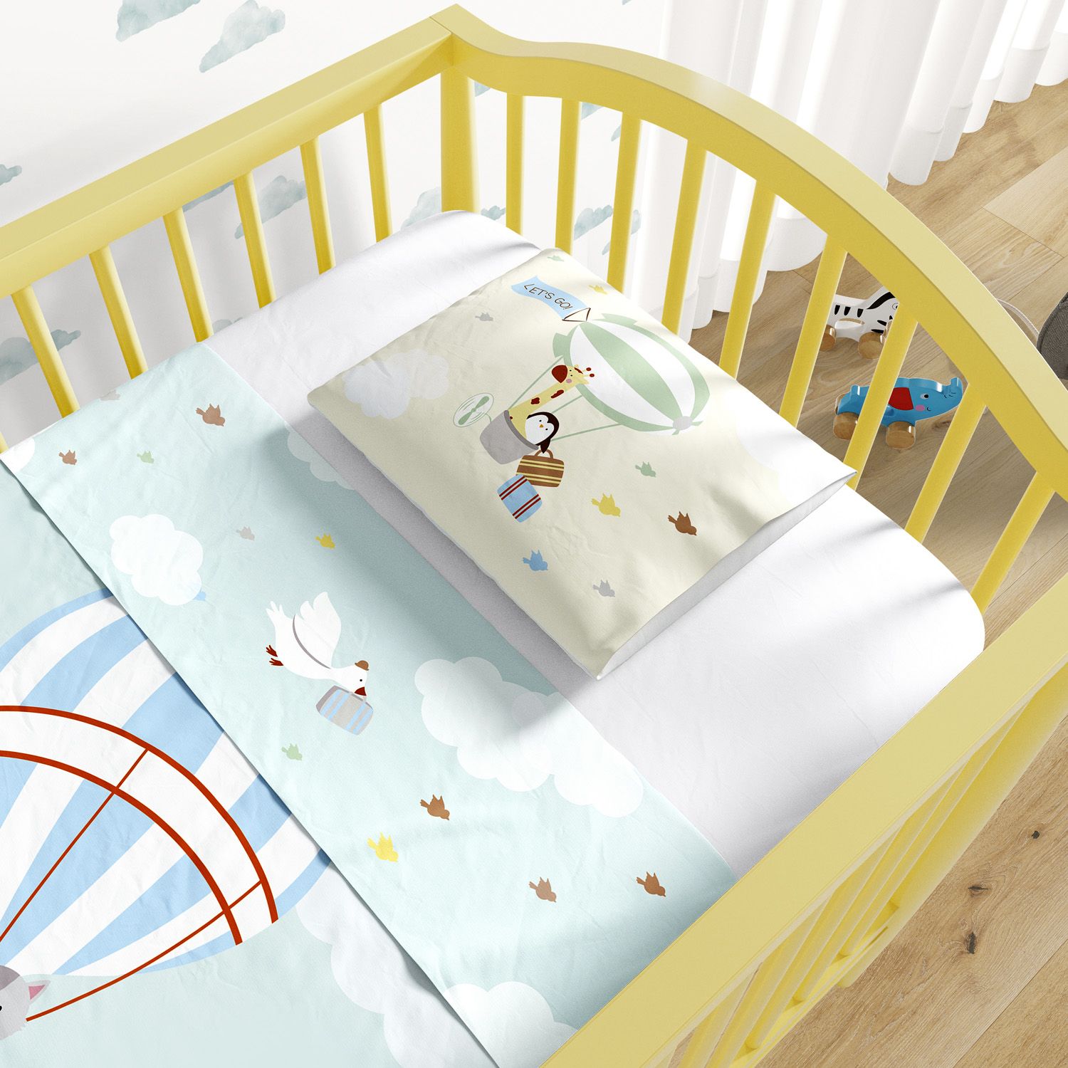 Jogo de Lençol Berço Bichinhos no Balão 3 peças