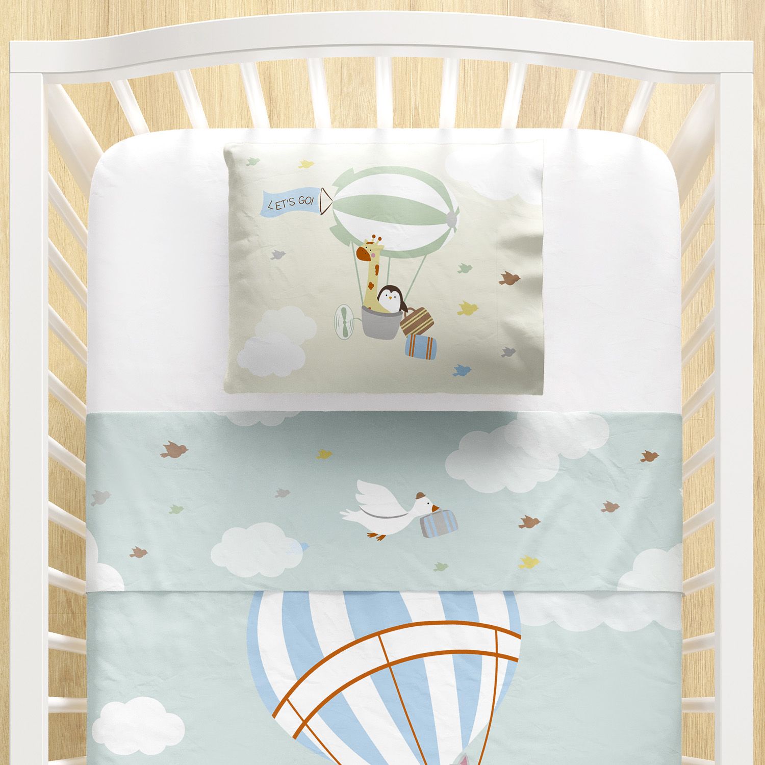 Jogo de Lençol Berço Bichinhos no Balão 3 peças