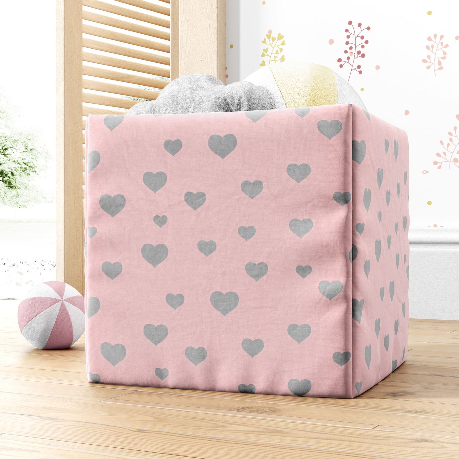 Cesto Organizador para Brinquedos Corações Rosa 28cm