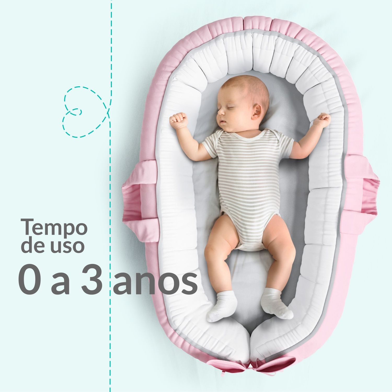 Ninho para Bebê Redutor de Berço Coração Rosa e Cinza