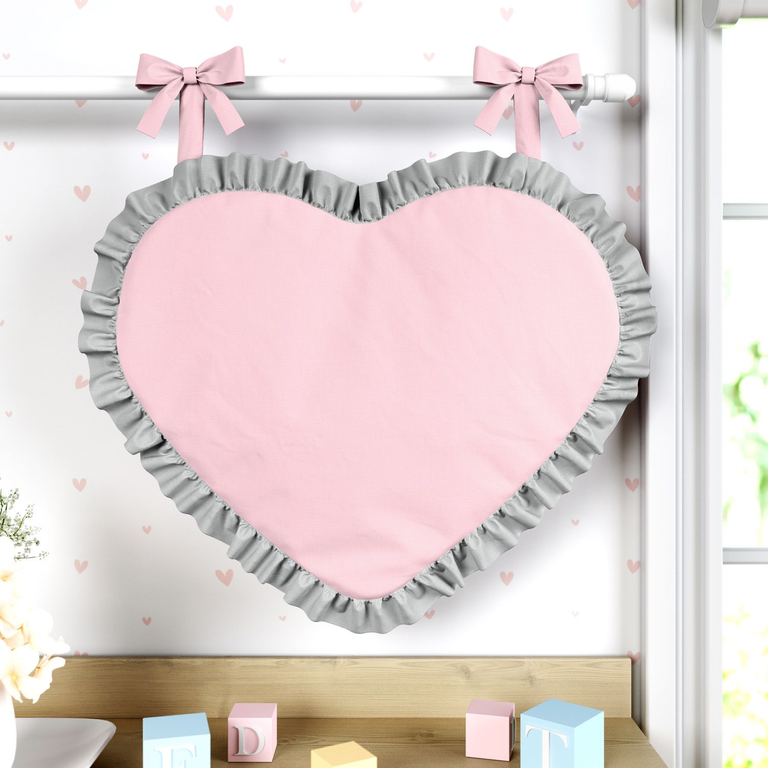 Porta Fraldas Coração Rosa e Cinza