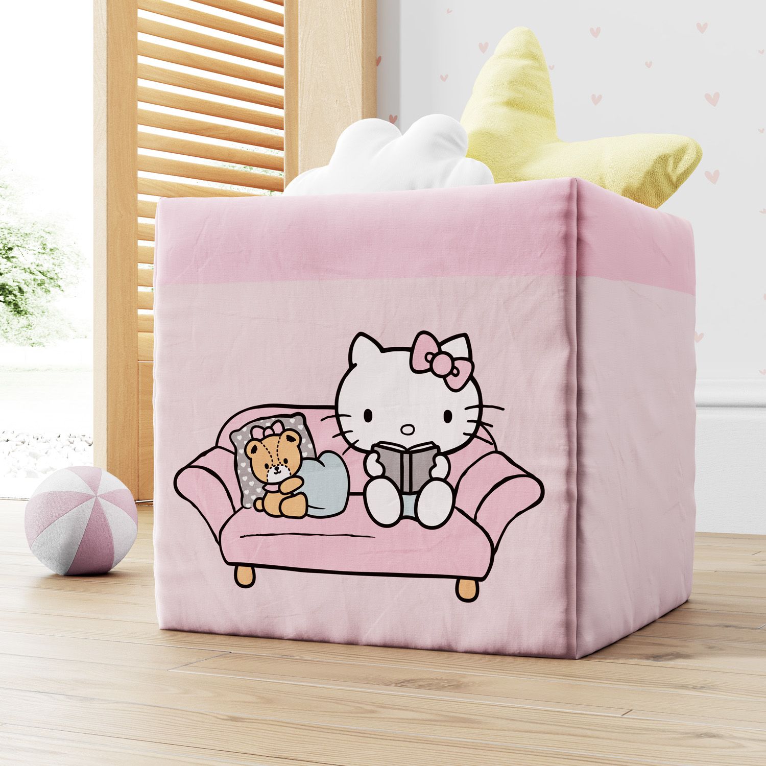 Cesta Organizadora para Brinquedos Hello Kitty no Sofá 33cm