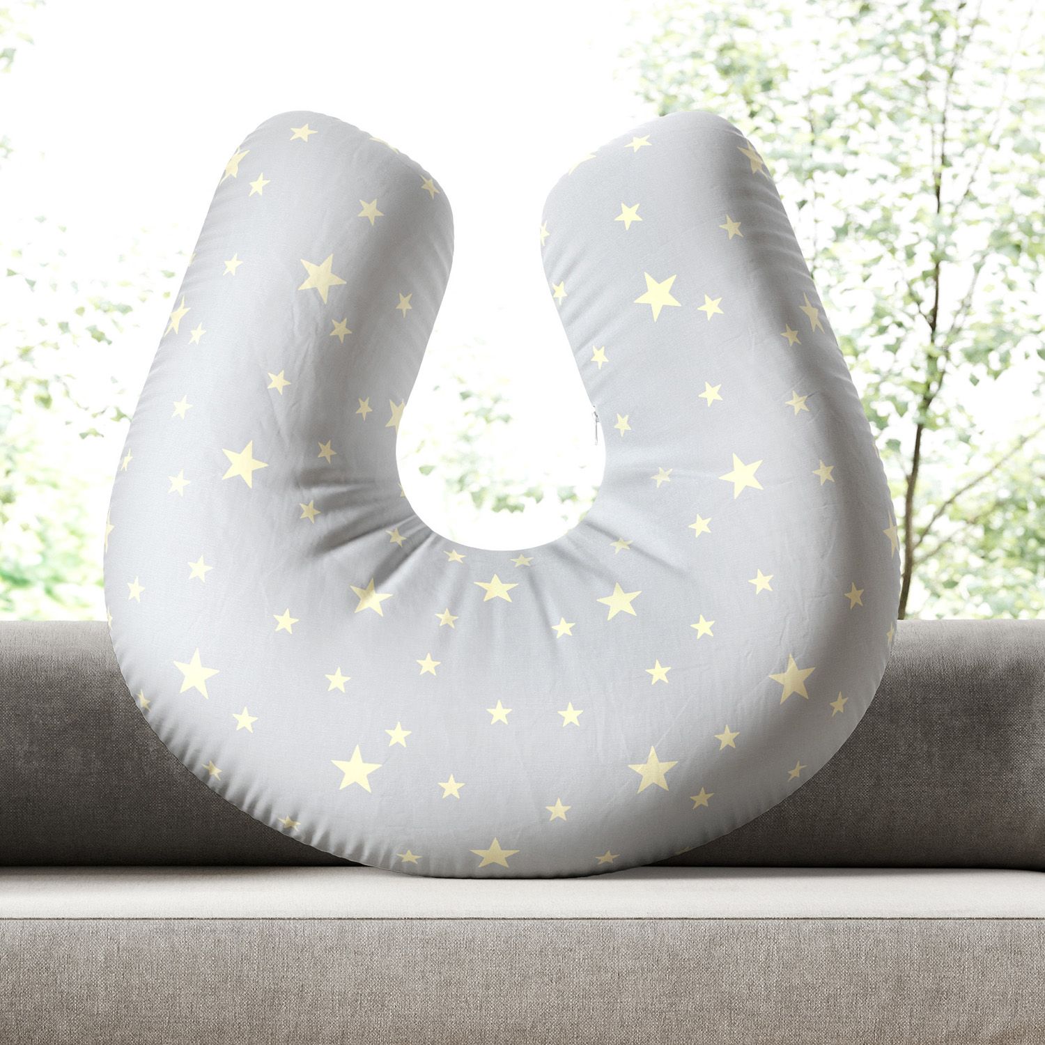 Almofada Amamentação Estrelinha Cinza e Amarelo