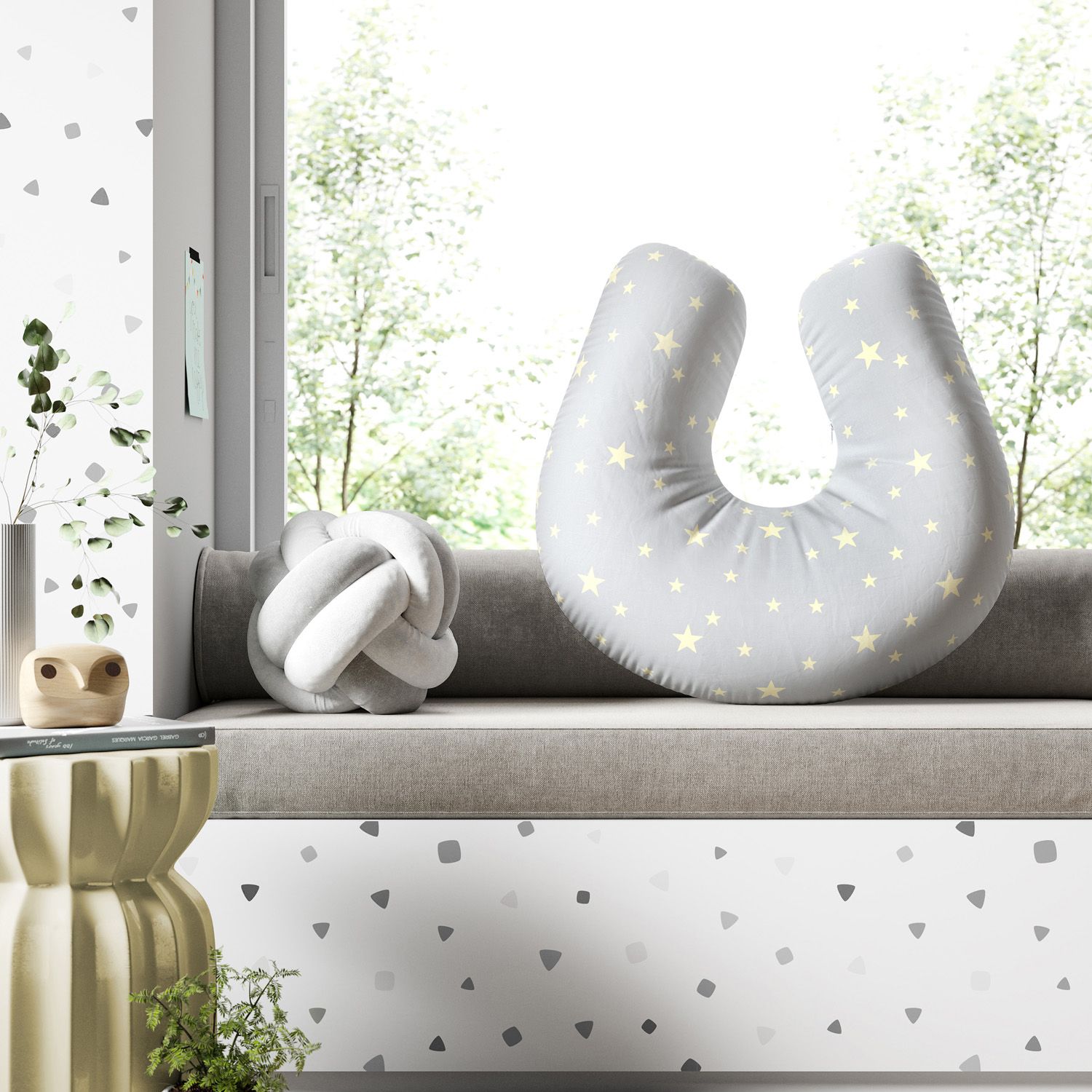 Almofada Amamentação Estrelinha Cinza e Amarelo
