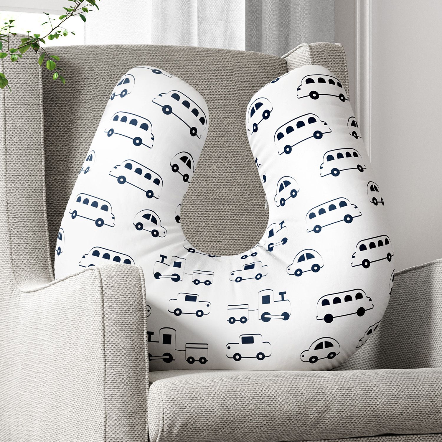 Almofada Amamentação Carrinho, Ônibus e Trem Azul