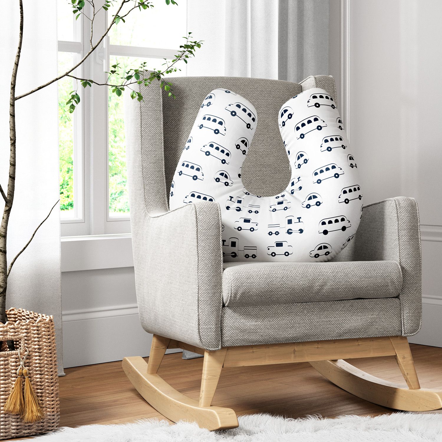 Almofada Amamentação Carrinho, Ônibus e Trem Azul