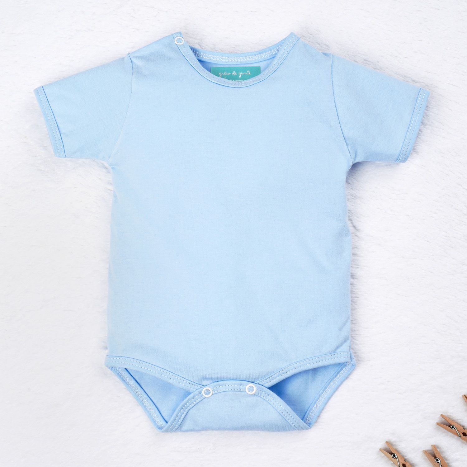 Body Manga Curta Baby Basics Azul Bebê Tam P