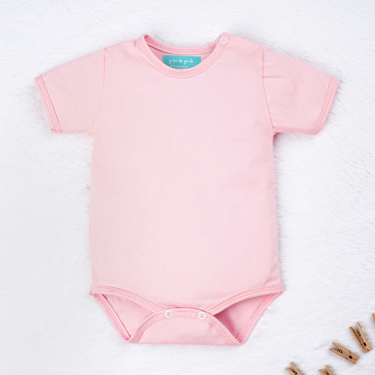 Body Manga Curta Baby Basics Rosa Tam G