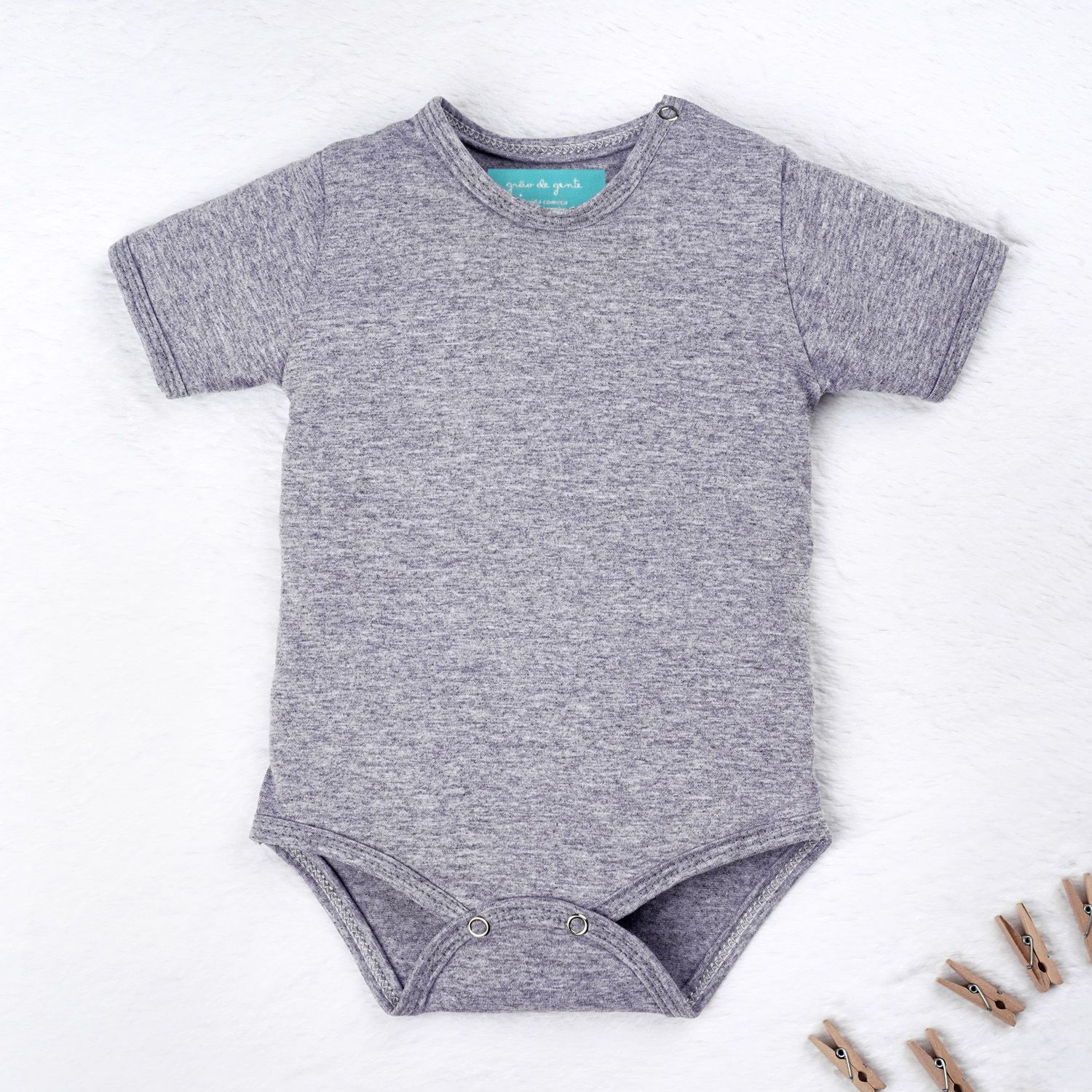 Body Manga Curta Baby Basics Cinza Mescla