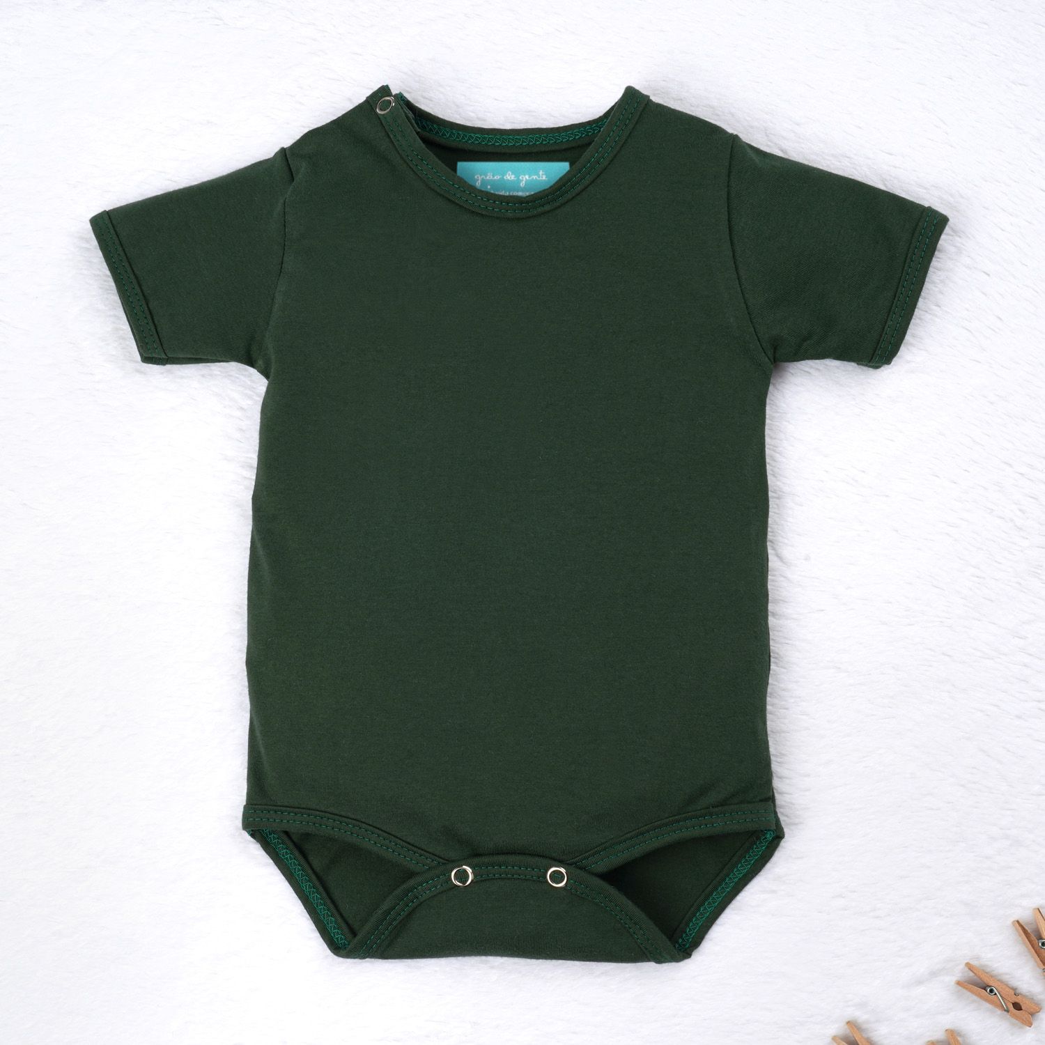 Body Manga Curta Baby Basics Verde Musgo Tam M