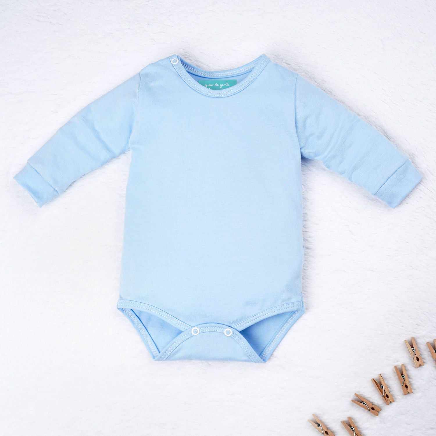 Body Manga Longa Baby Basics Azul Bebê Tamanho PP