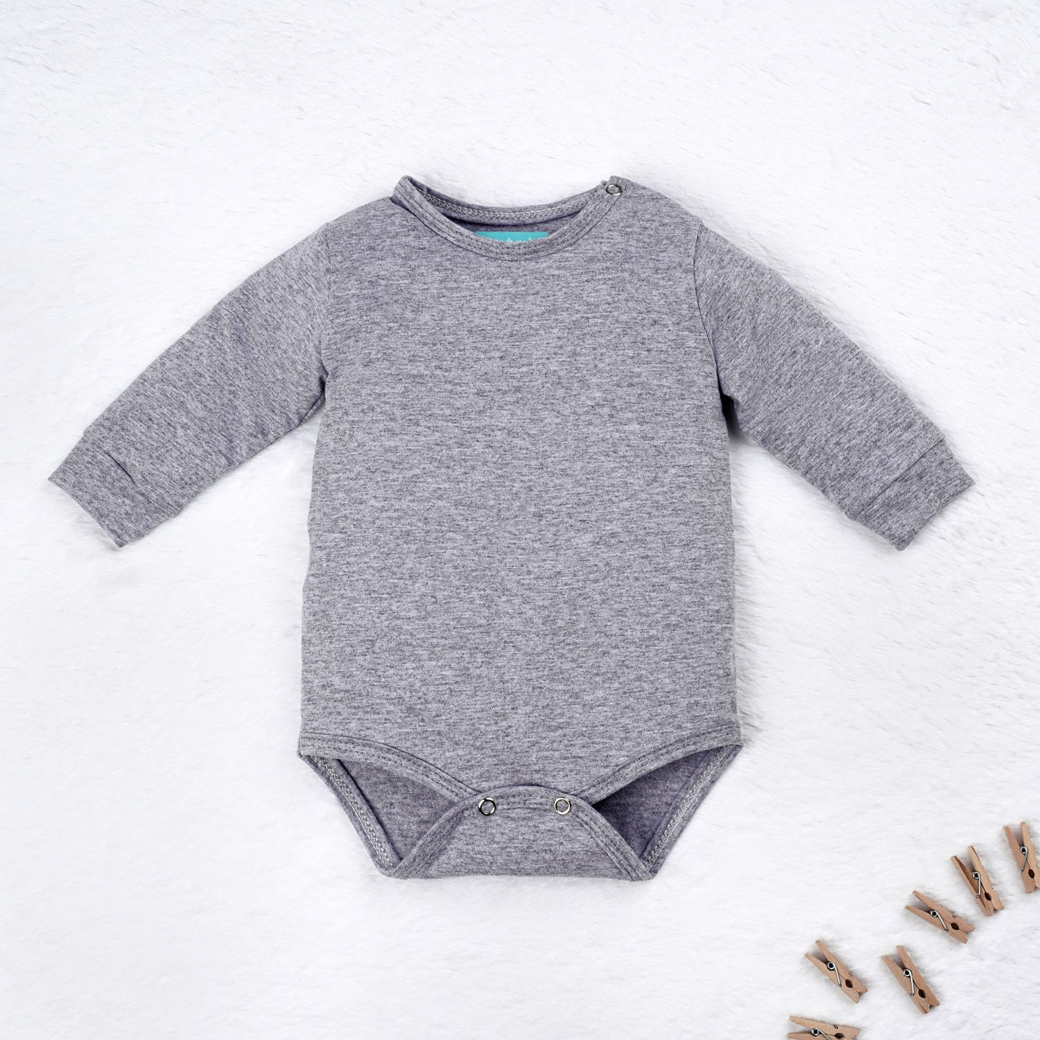 Body Manga Longa Baby Basics Cinza Mescla Tam P