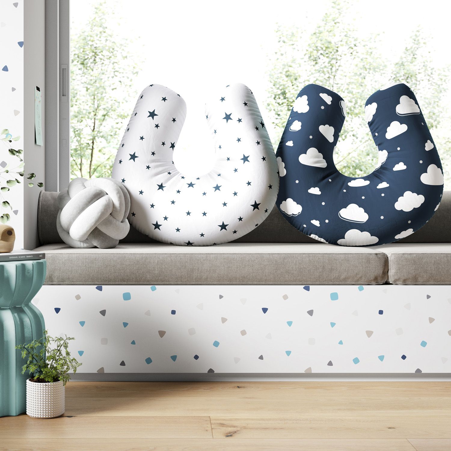 Almofada Amamentação Dupla Face Nuvem Estrelinha Rosa