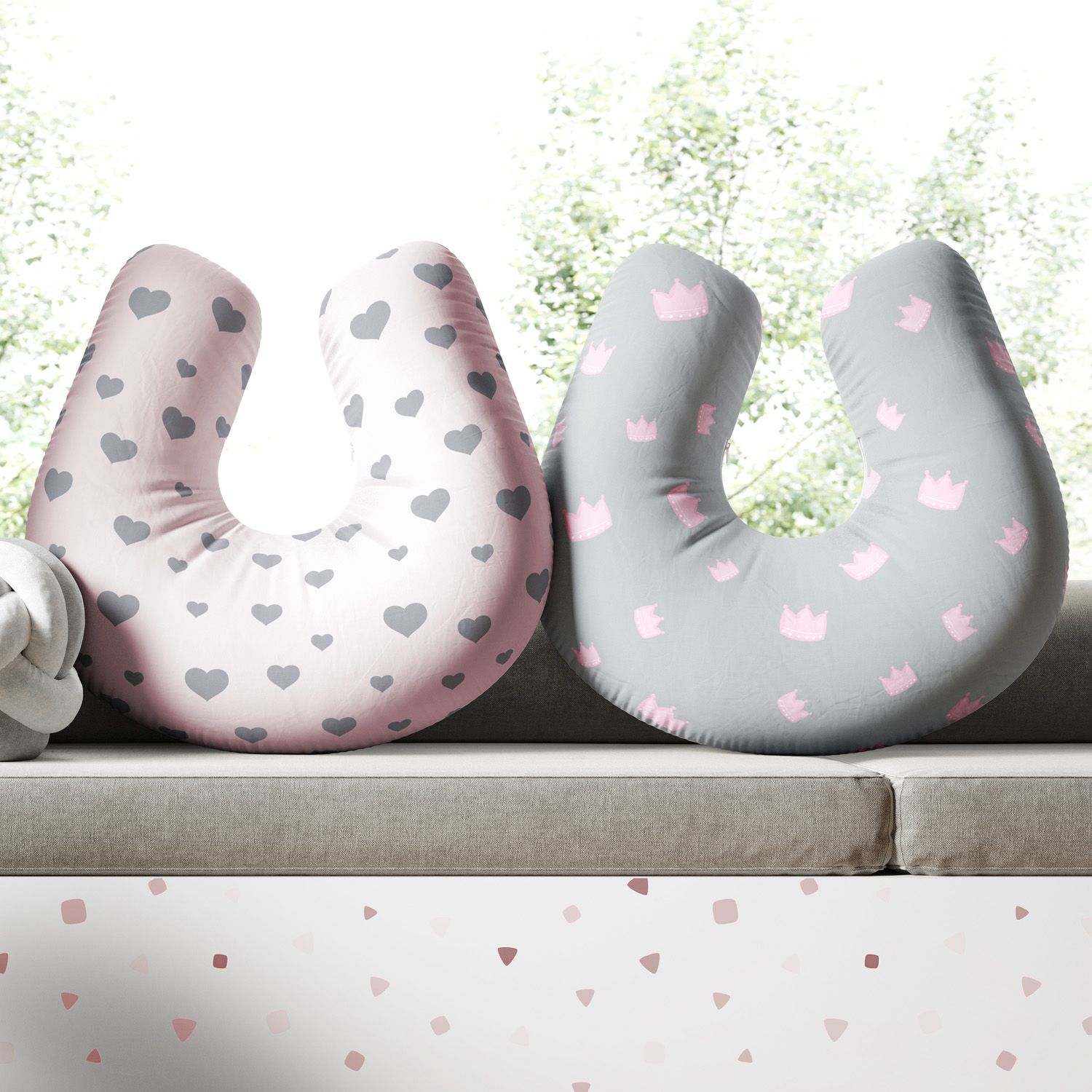 Almofada Amamentação Dupla Face Coroa Coração Rosa