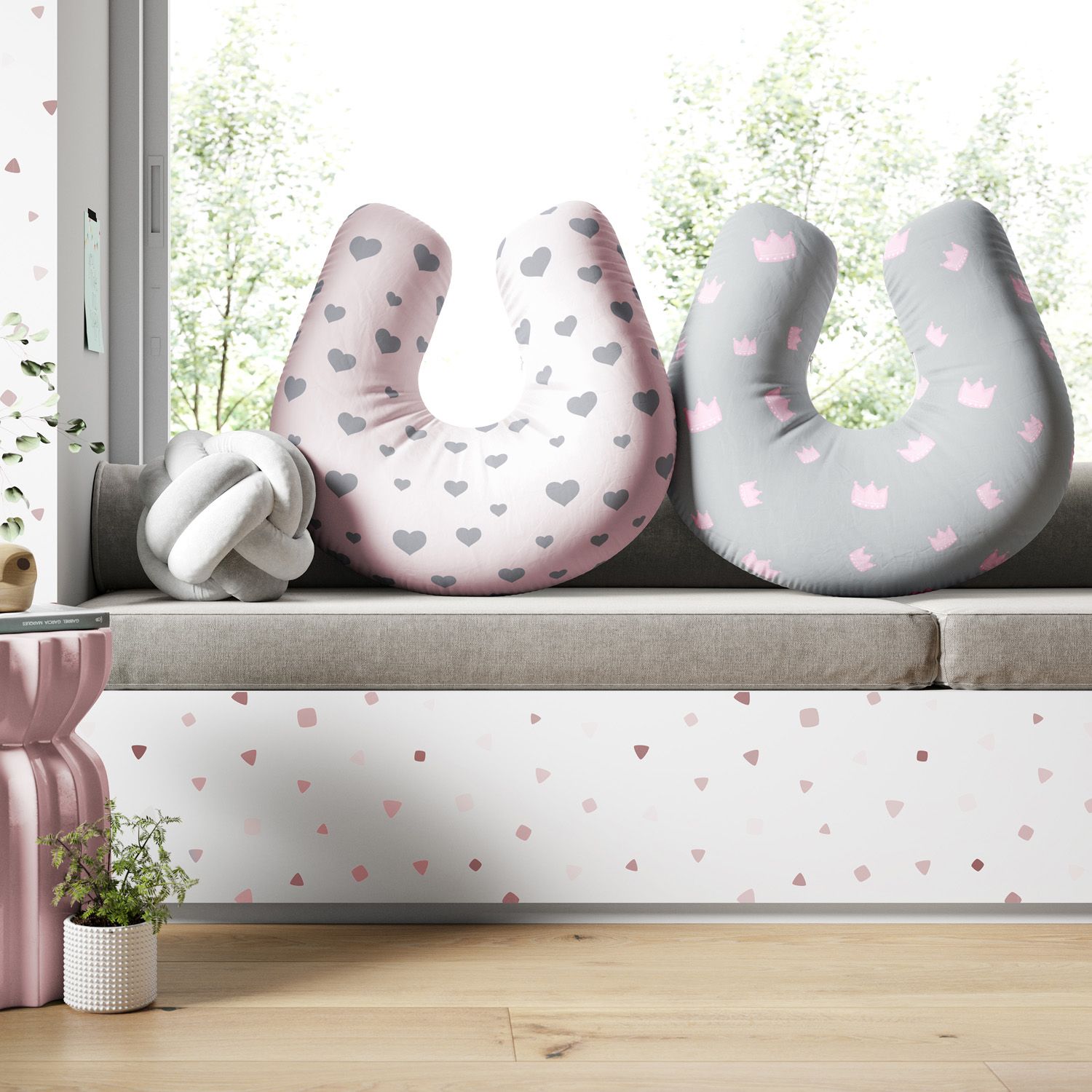 Almofada Amamentação Dupla Face Coroa Coração Rosa