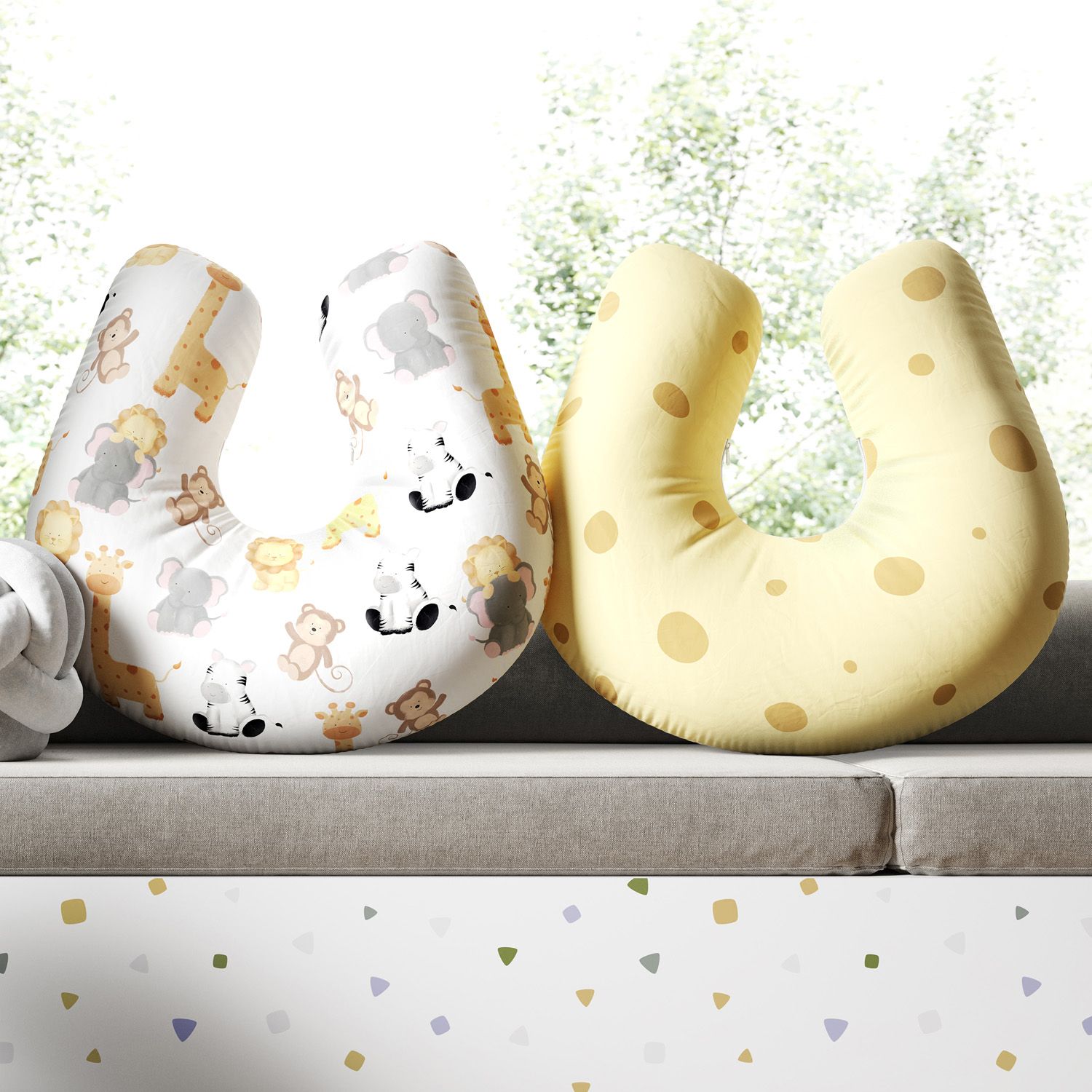 Almofada Amamentação Dupla Face Safári Aquarela