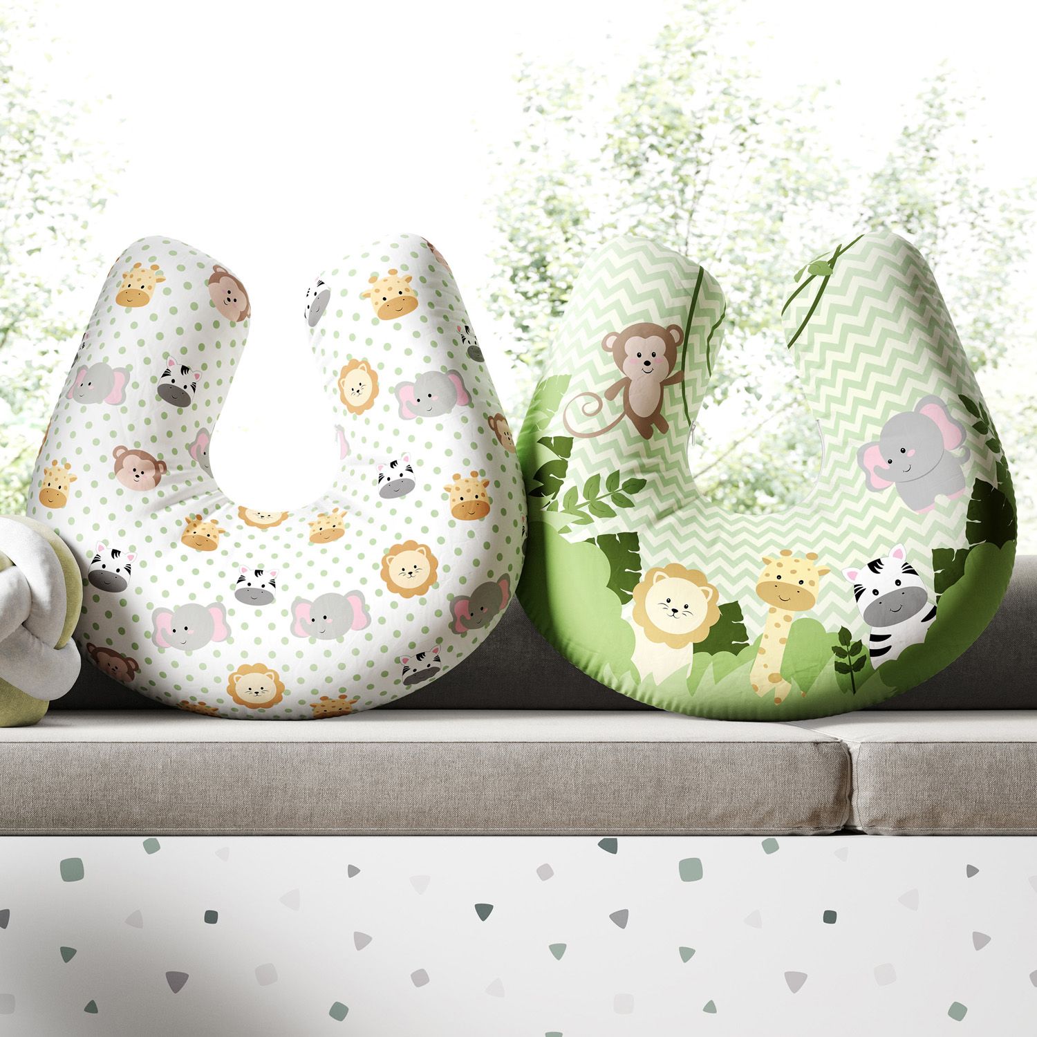 Almofada Amamentação Dupla Face Amiguinhos Safári Poá