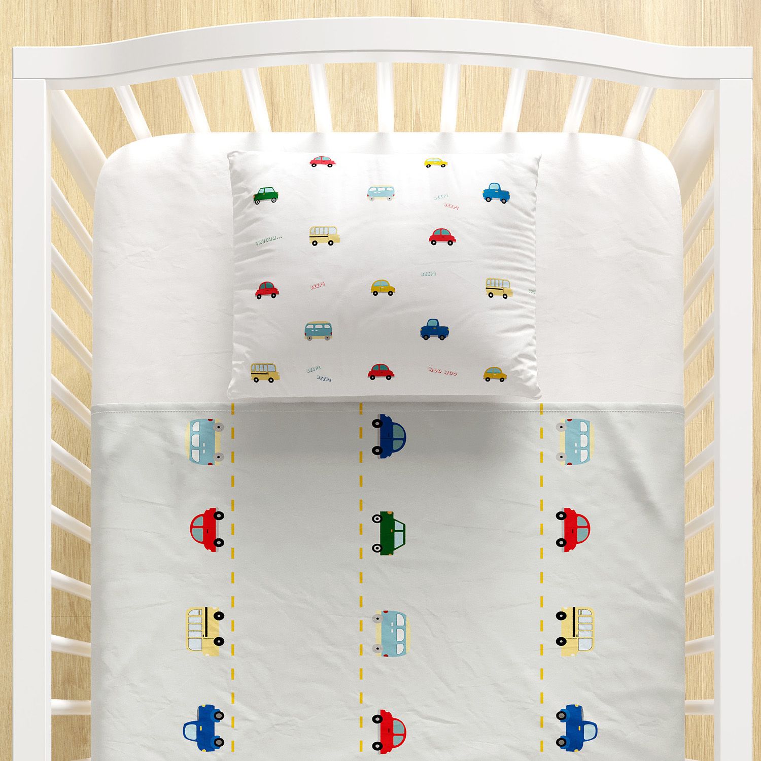 Jogo de Lençol Berço Carrinhos Coloridos 03 Peças