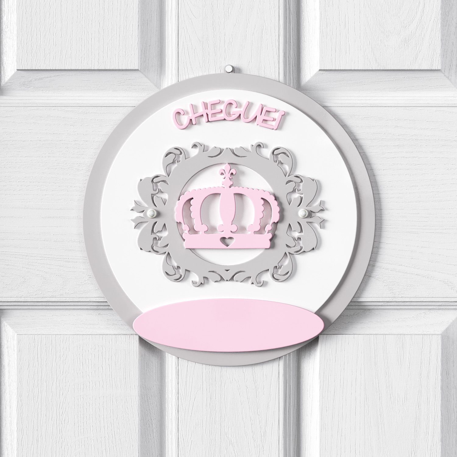 Porta Maternidade Personalizado Coroa Arabesco Rosa