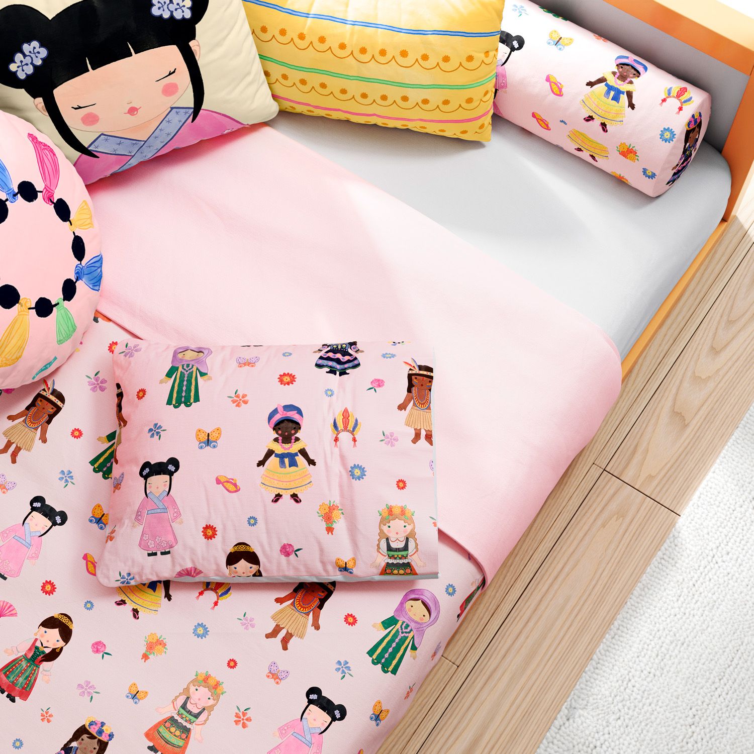 Jogo de Lençol Mini Cama Meninas do Mundo 3 Peças