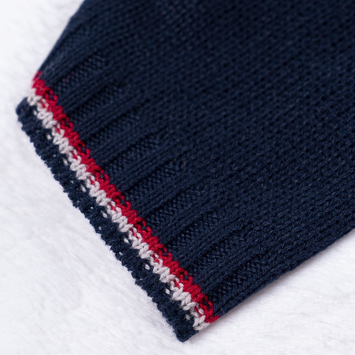 Conjunto Tricot Suéter e Calça Baseball Listras Bege e Azul Marinho 02 Peças