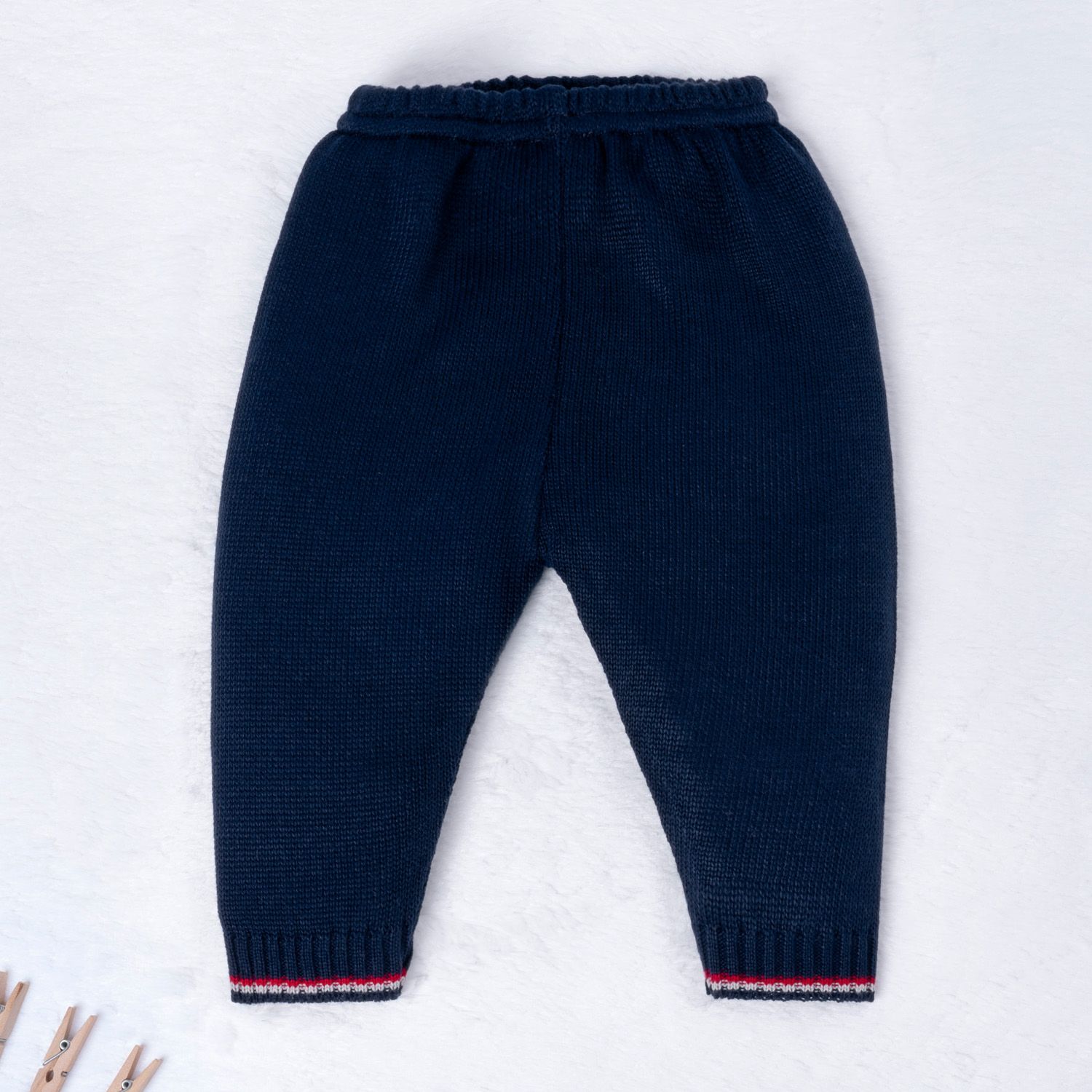 Conjunto Tricot Suéter e Calça Baseball Listras Bege e Azul Marinho 02 Peças