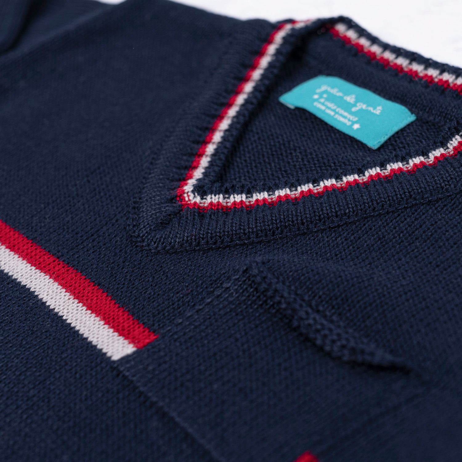 Conjunto Tricot Suéter e Calça Baseball Listras Azul Marinho e Vermelho 2 Peças