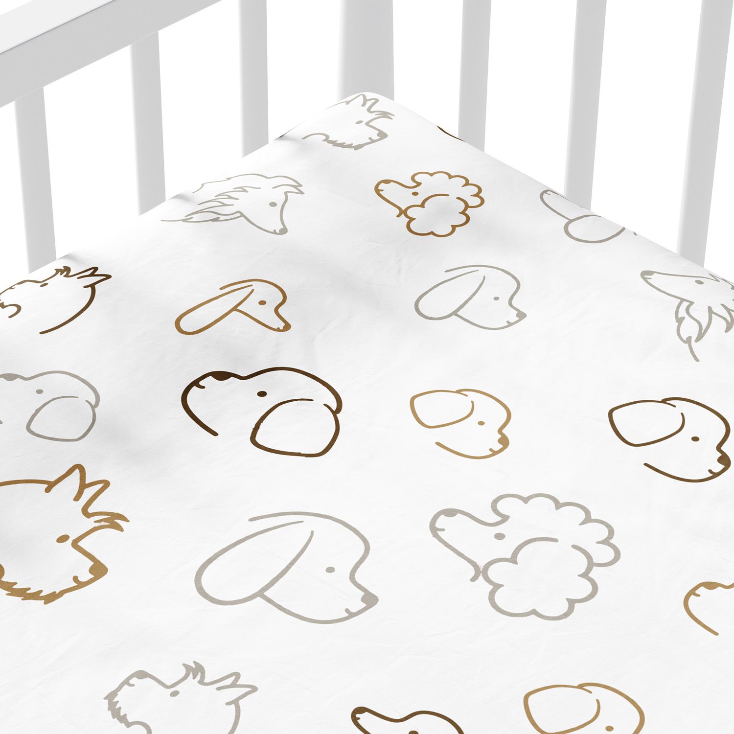 Lençol Berço com Elástico Cachorrinhos Cinza e Bege