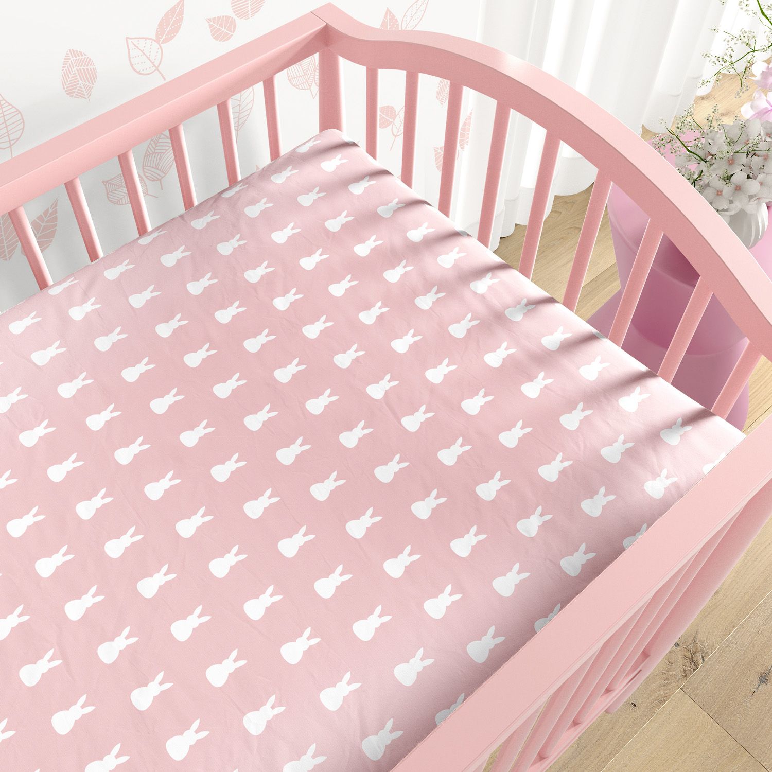 Lençol Berço com Elástico Coelhinha Rosa