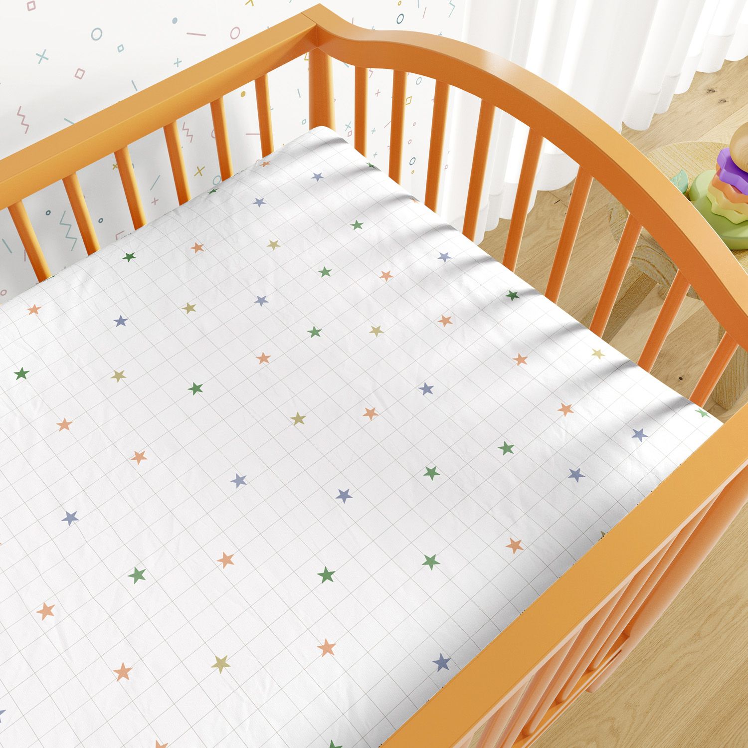 Lençol Berço com Elástico Xadrez Estrelinha Colorido